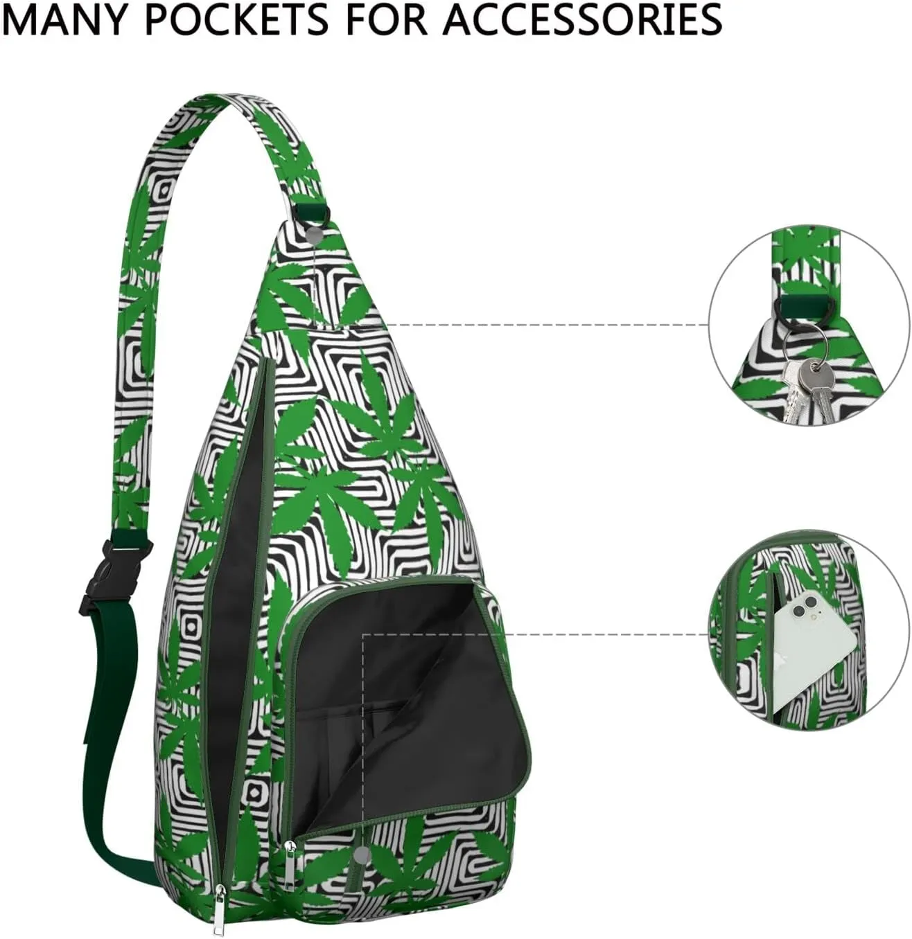 Shoulder Sling Crossbody Casual Chest Bag For Travel Sports Running,Backpack for Men & Women Lightweight Sports BagCrossbody Concealed Carry,Marijuana Leaf Shoulder Bag Waterproof Chest Bag