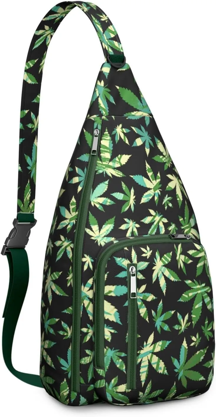 Shoulder Sling Crossbody Casual Chest Bag For Travel Sports Running,Backpack for Men & Women Lightweight Sports BagCrossbody Concealed Carry,Marijuana Leaf Shoulder Bag Waterproof Chest Bag