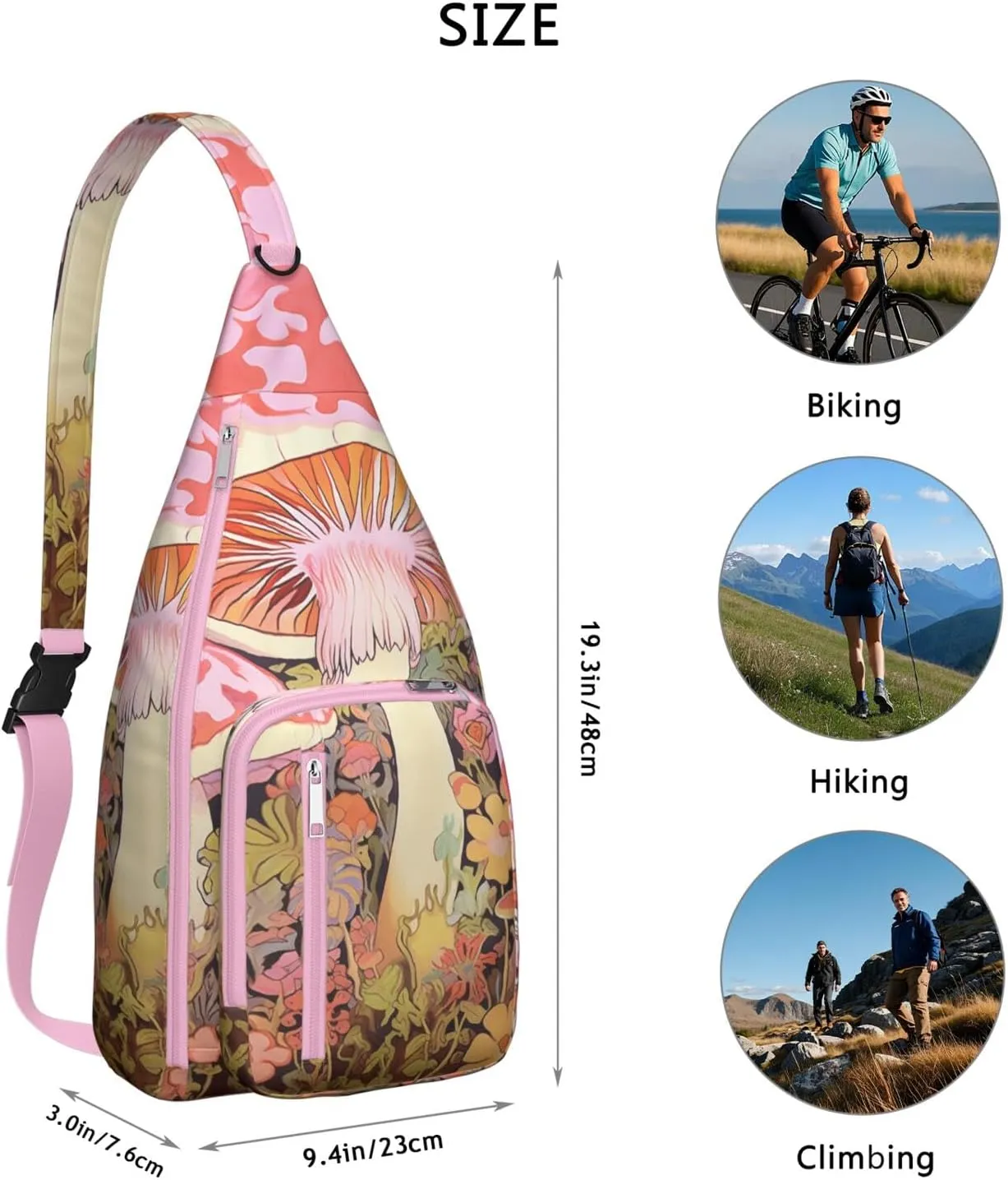 Shoulder Sling Crossbody Casual Chest Bag For Travel Sports Running,Backpack for Men & Women Lightweight Sports BagCrossbody Concealed Carry,Mushroom Shoulder Bag Waterproof Chest Bag