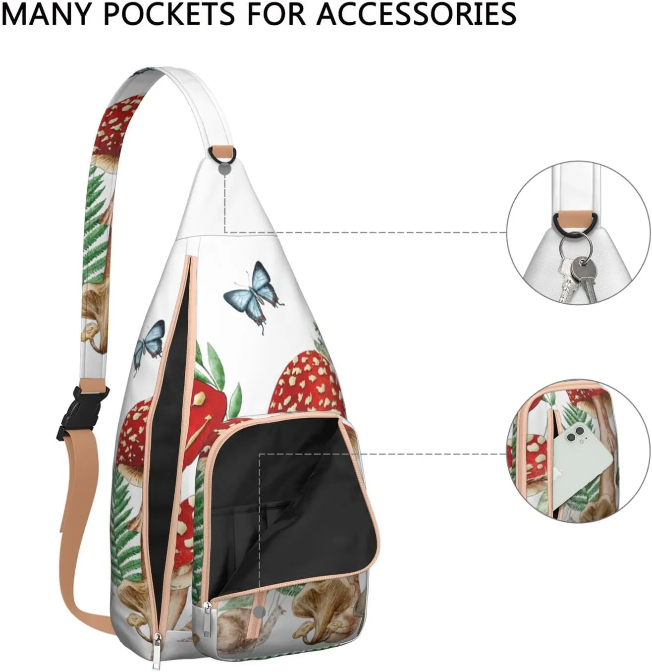 Shoulder Sling Crossbody Casual Chest Bag For Travel Sports Running,Backpack for Men & Women Lightweight Sports BagCrossbody Concealed Carry,Mushroom Shoulder Bag Waterproof Chest Bag