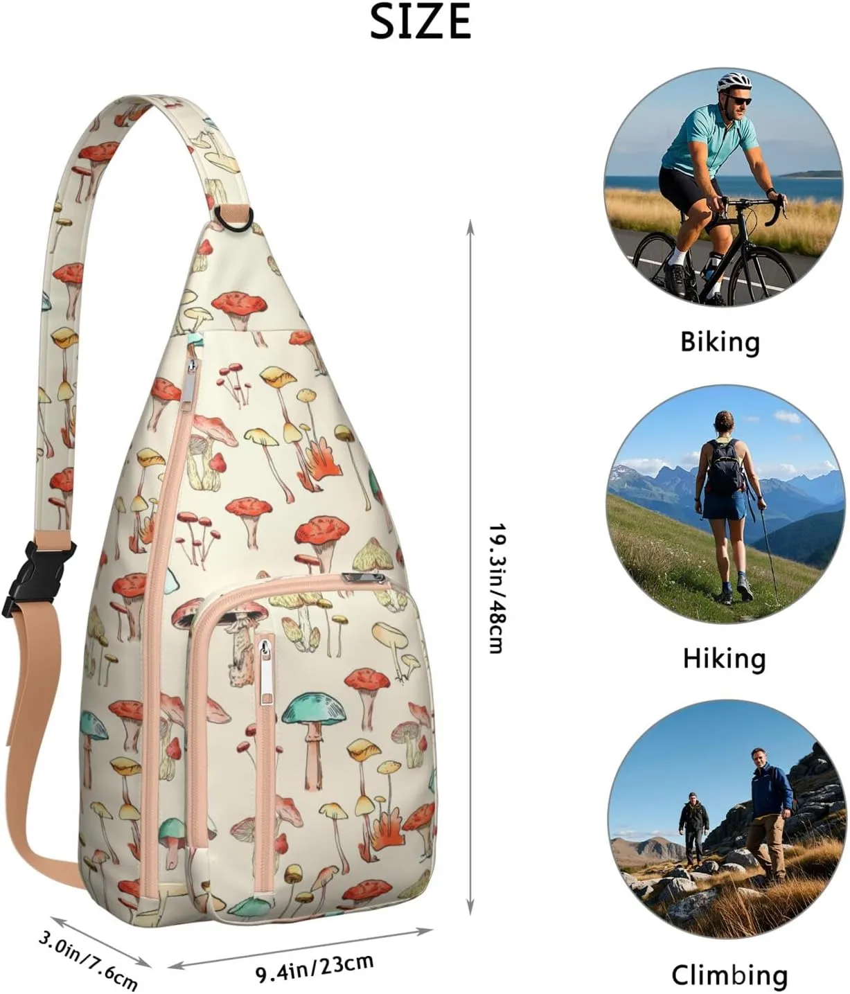 Shoulder Sling Crossbody Casual Chest Bag For Travel Sports Running,Backpack for Men & Women Lightweight Sports BagCrossbody Concealed Carry,Mushroom Shoulder Bag Waterproof Chest Bag