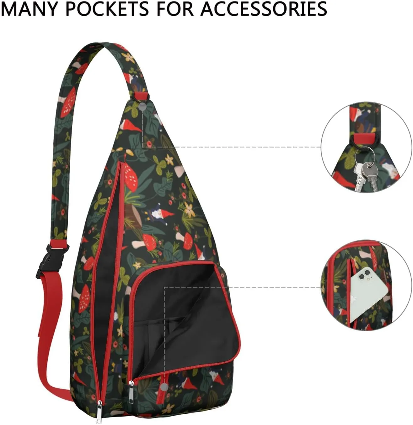 Shoulder Sling Crossbody Casual Chest Bag For Travel Sports Running,Backpack for Men & Women Lightweight Sports BagCrossbody Concealed Carry,Mushroom Shoulder Bag Waterproof Chest Bag