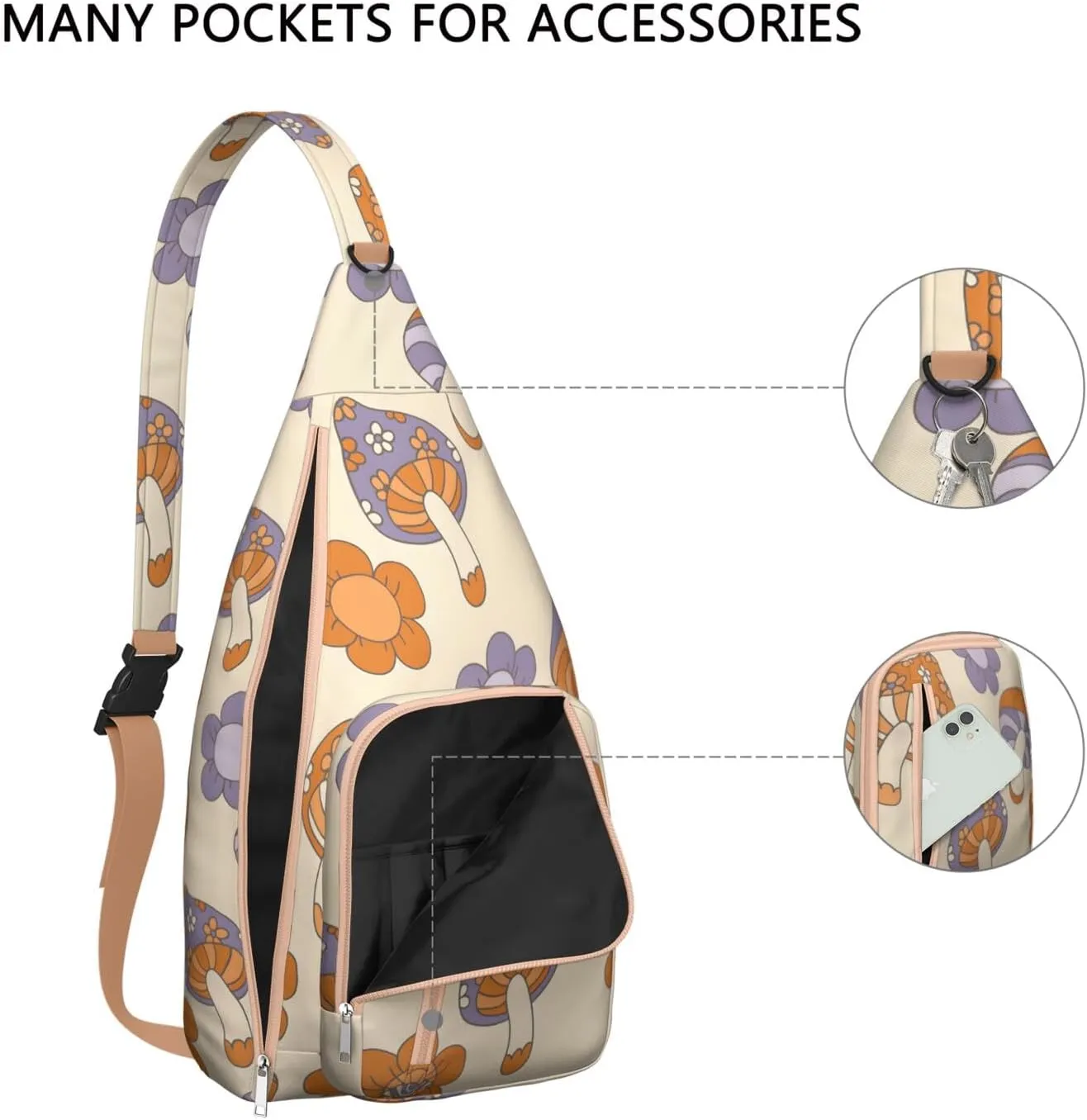 Shoulder Sling Crossbody Casual Chest Bag For Travel Sports Running,Backpack for Men & Women Lightweight Sports BagCrossbody Concealed Carry,Mushroom Shoulder Bag Waterproof Chest Bag