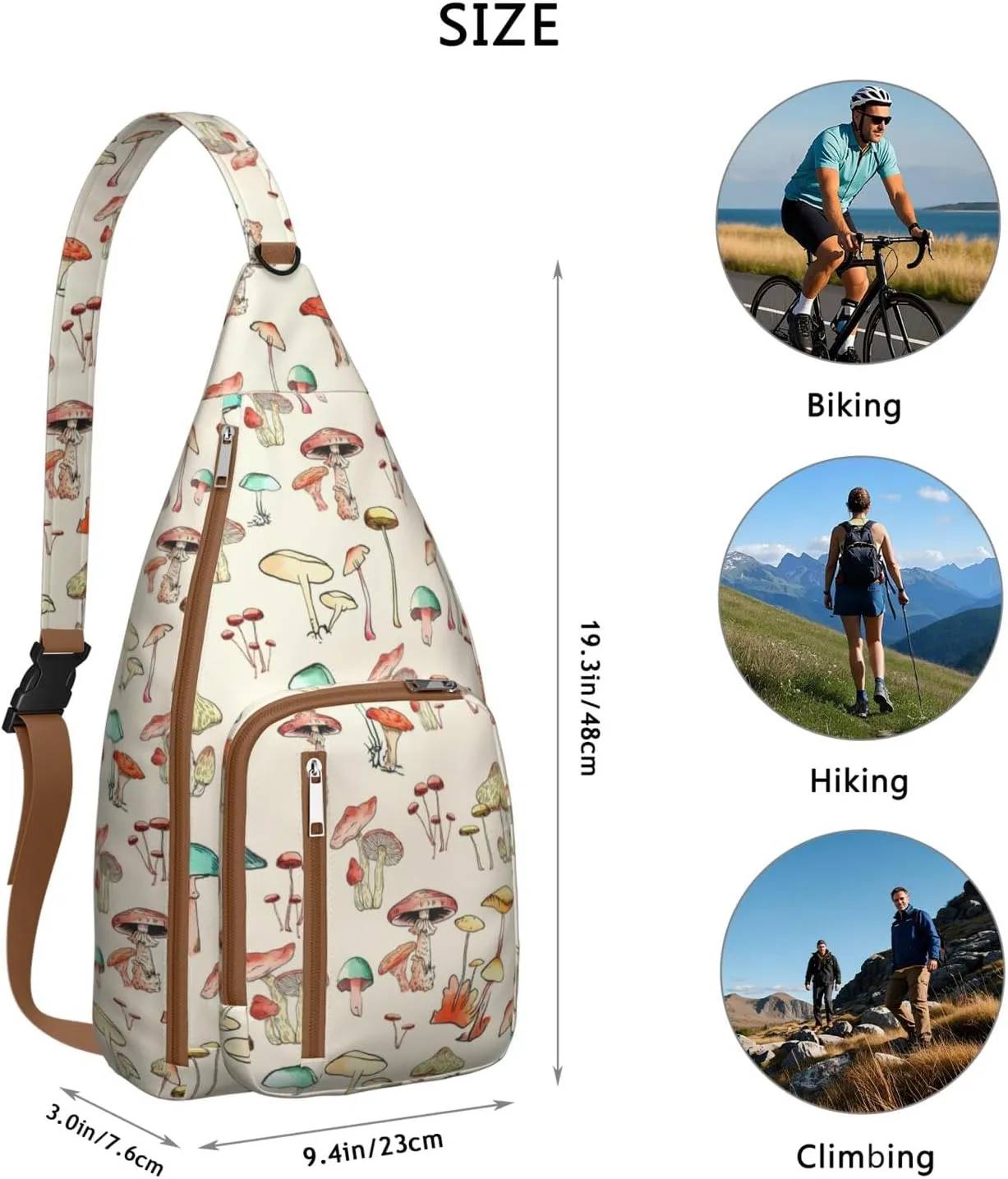 Shoulder Sling Crossbody Casual Chest Bag For Travel Sports Running,Backpack for Men & Women Lightweight Sports BagCrossbody Concealed Carry,Mushroom Shoulder Bag Waterproof Chest Bag