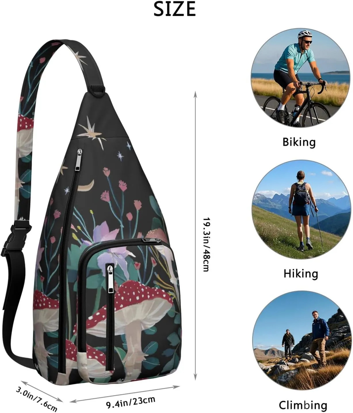 Shoulder Sling Crossbody Casual Chest Bag For Travel Sports Running,Backpack for Men & Women Lightweight Sports BagCrossbody Concealed Carry,Mushroom Shoulder Bag Waterproof Chest Bag