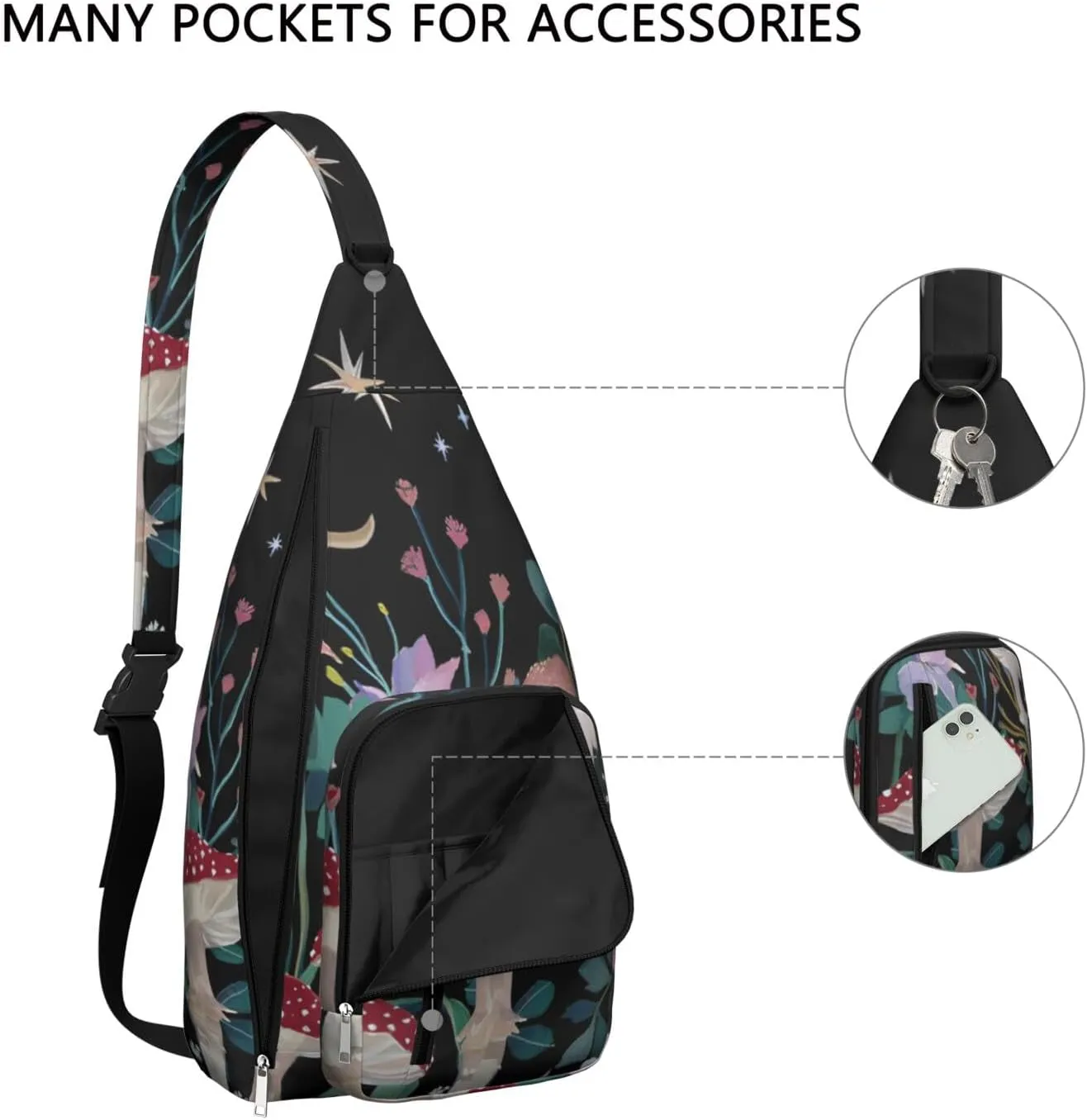 Shoulder Sling Crossbody Casual Chest Bag For Travel Sports Running,Backpack for Men & Women Lightweight Sports BagCrossbody Concealed Carry,Mushroom Shoulder Bag Waterproof Chest Bag