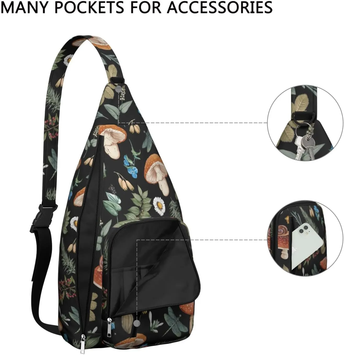 Shoulder Sling Crossbody Casual Chest Bag For Travel Sports Running,Backpack for Men & Women Lightweight Sports BagCrossbody Concealed Carry,Mushroom Shoulder Bag Waterproof Chest Bag