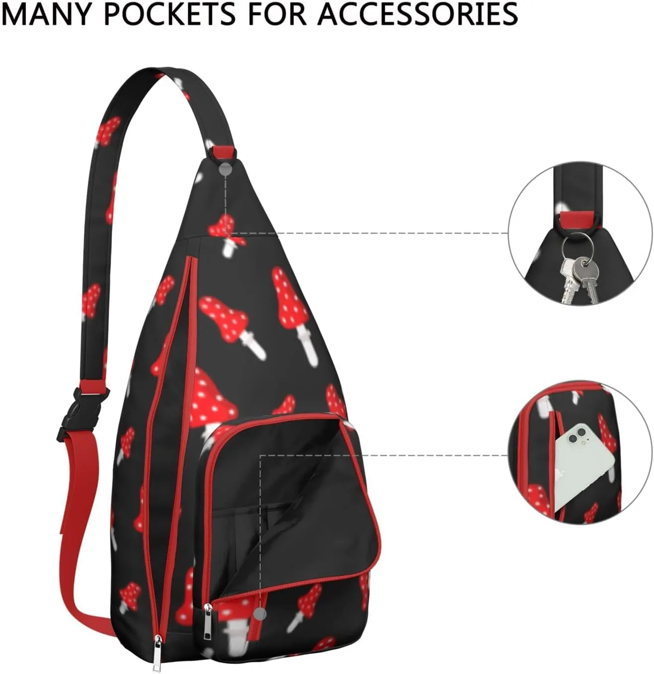 Shoulder Sling Crossbody Casual Chest Bag For Travel Sports Running,Backpack for Men & Women Lightweight Sports BagCrossbody Concealed Carry,Mushroom Shoulder Bag Waterproof Chest Bag