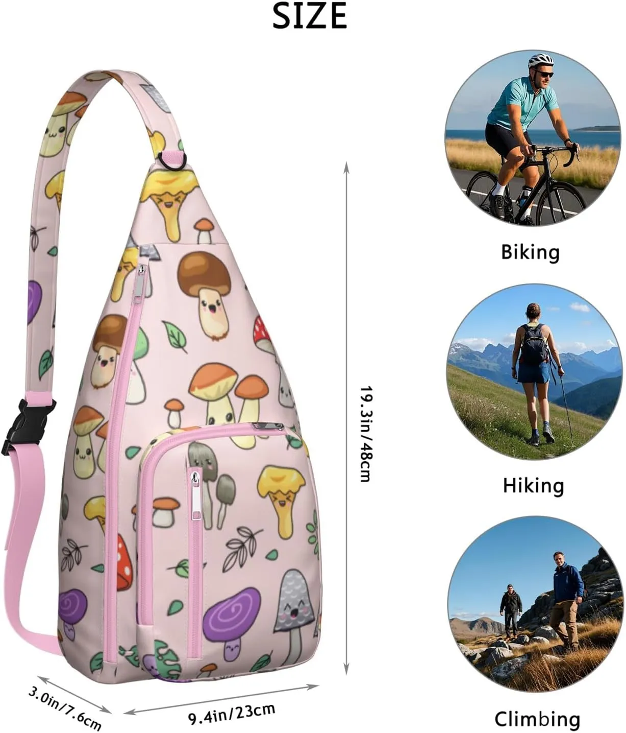 Shoulder Sling Crossbody Casual Chest Bag For Travel Sports Running,Backpack for Men & Women Lightweight Sports BagCrossbody Concealed Carry,Mushroom Shoulder Bag Waterproof Chest Bag