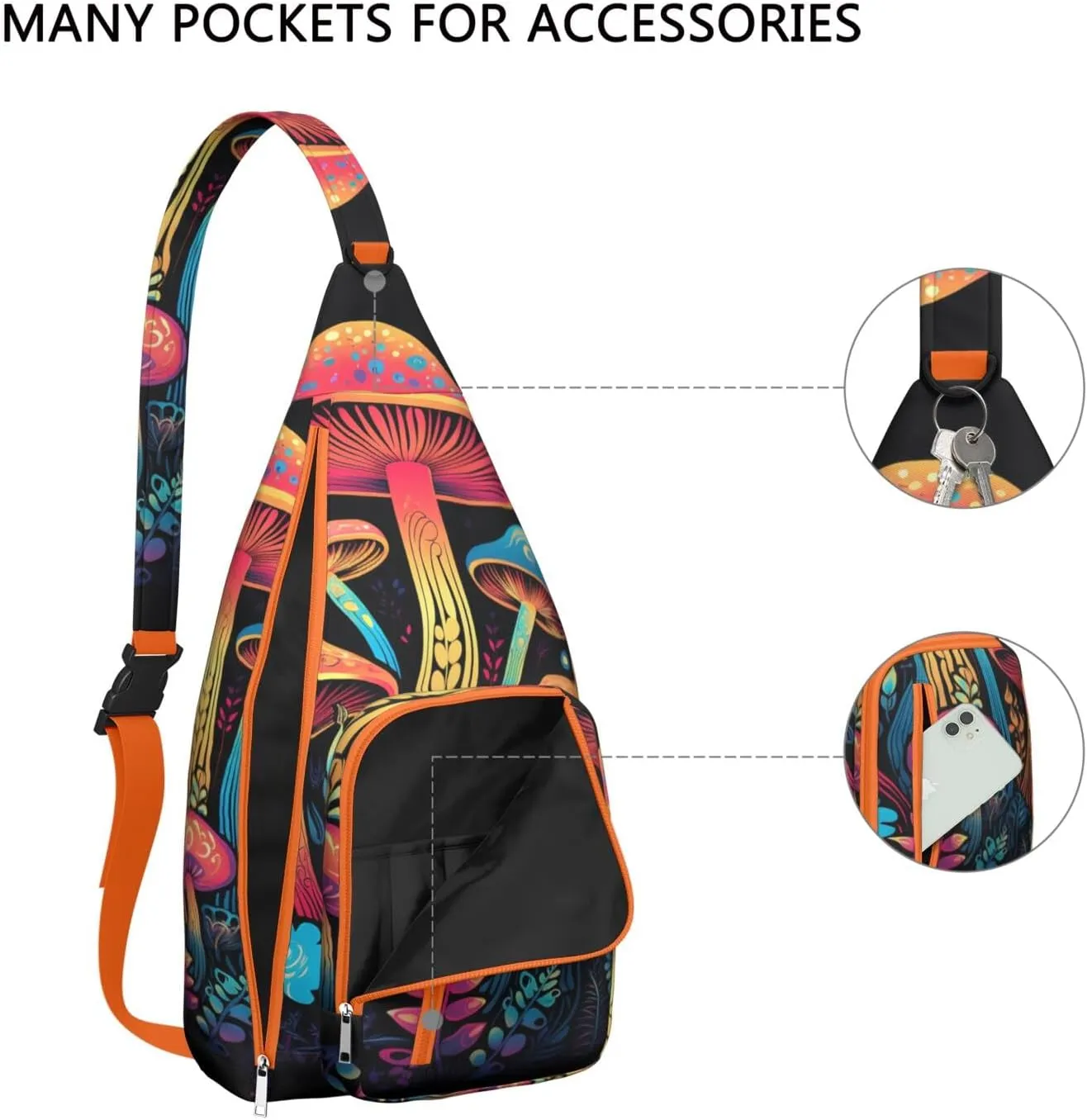 Shoulder Sling Crossbody Casual Chest Bag For Travel Sports Running,Backpack for Men & Women Lightweight Sports BagCrossbody Concealed Carry,Mushroom Shoulder Bag Waterproof Chest Bag