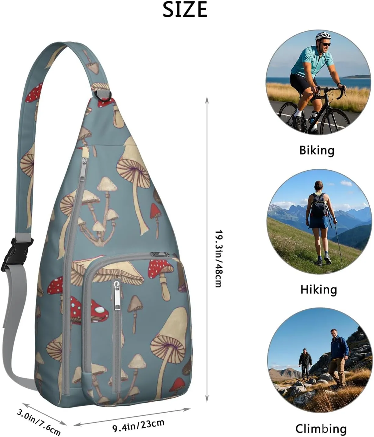 Shoulder Sling Crossbody Casual Chest Bag For Travel Sports Running,Backpack for Men & Women Lightweight Sports BagCrossbody Concealed Carry,Mushroom Shoulder Bag Waterproof Chest Bag