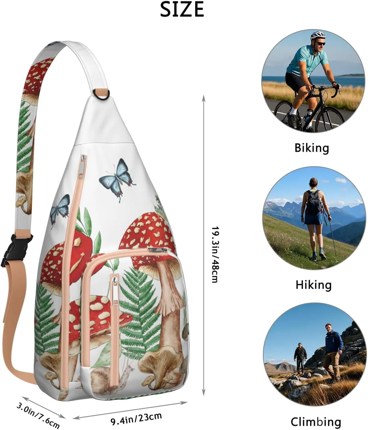 Shoulder Sling Crossbody Casual Chest Bag For Travel Sports Running,Backpack for Men & Women Lightweight Sports BagCrossbody Concealed Carry,Mushroom Shoulder Bag Waterproof Chest Bag