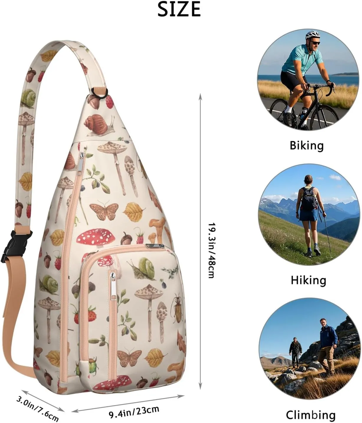Shoulder Sling Crossbody Casual Chest Bag For Travel Sports Running,Backpack for Men & Women Lightweight Sports BagCrossbody Concealed Carry,Mushroom Shoulder Bag Waterproof Chest Bag