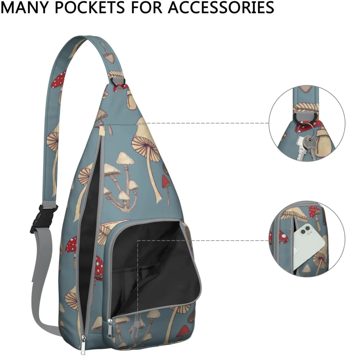 Shoulder Sling Crossbody Casual Chest Bag For Travel Sports Running,Backpack for Men & Women Lightweight Sports BagCrossbody Concealed Carry,Mushroom Shoulder Bag Waterproof Chest Bag