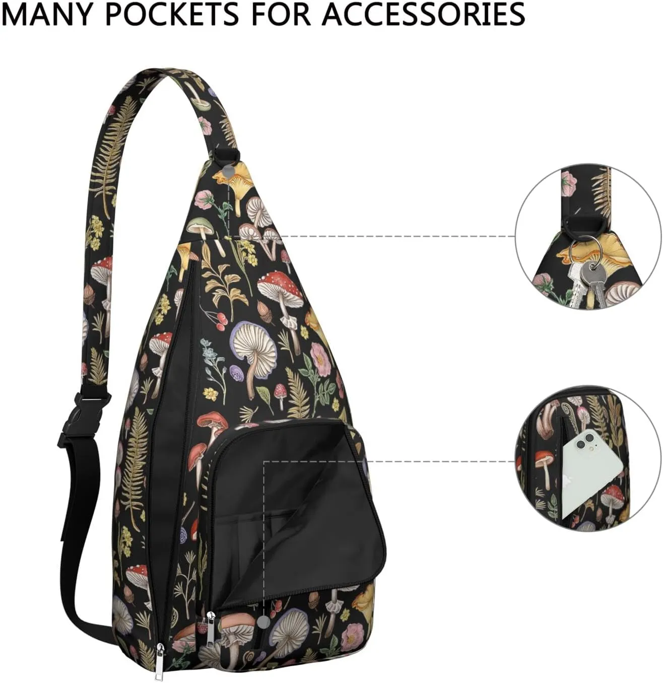Shoulder Sling Crossbody Casual Chest Bag For Travel Sports Running,Backpack for Men & Women Lightweight Sports BagCrossbody Concealed Carry,Mushroom Shoulder Bag Waterproof Chest Bag