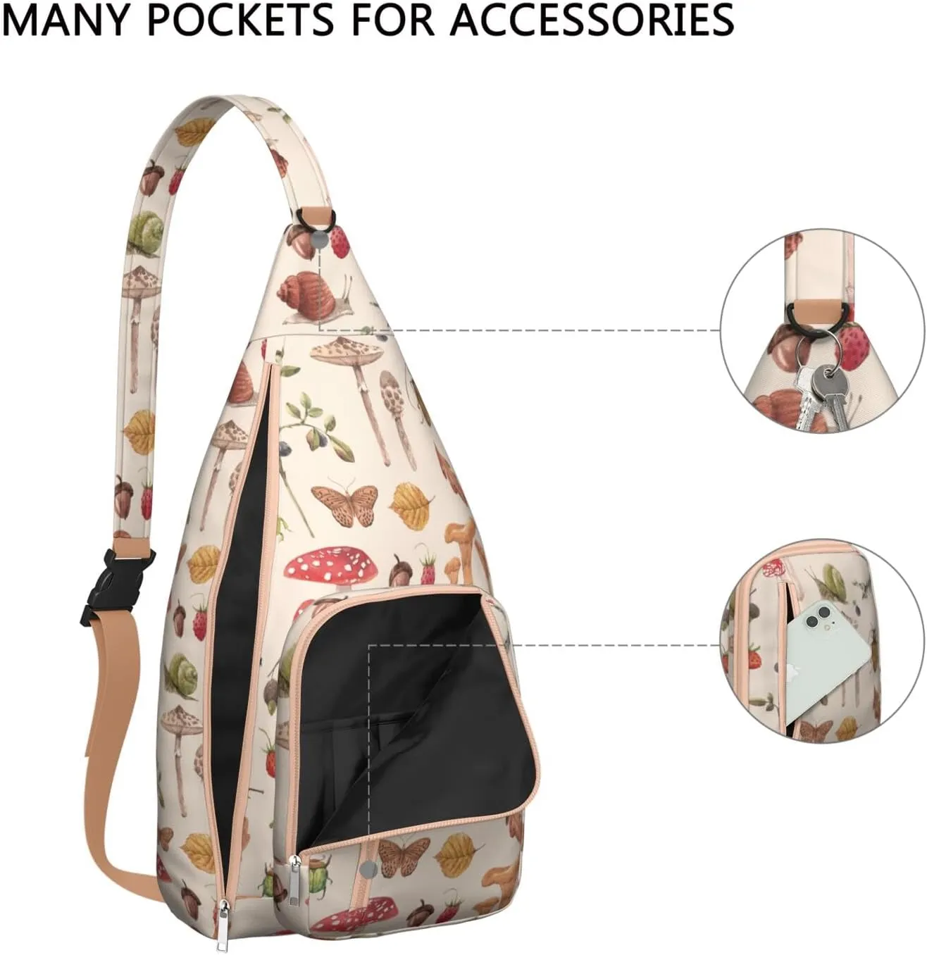 Shoulder Sling Crossbody Casual Chest Bag For Travel Sports Running,Backpack for Men & Women Lightweight Sports BagCrossbody Concealed Carry,Mushroom Shoulder Bag Waterproof Chest Bag
