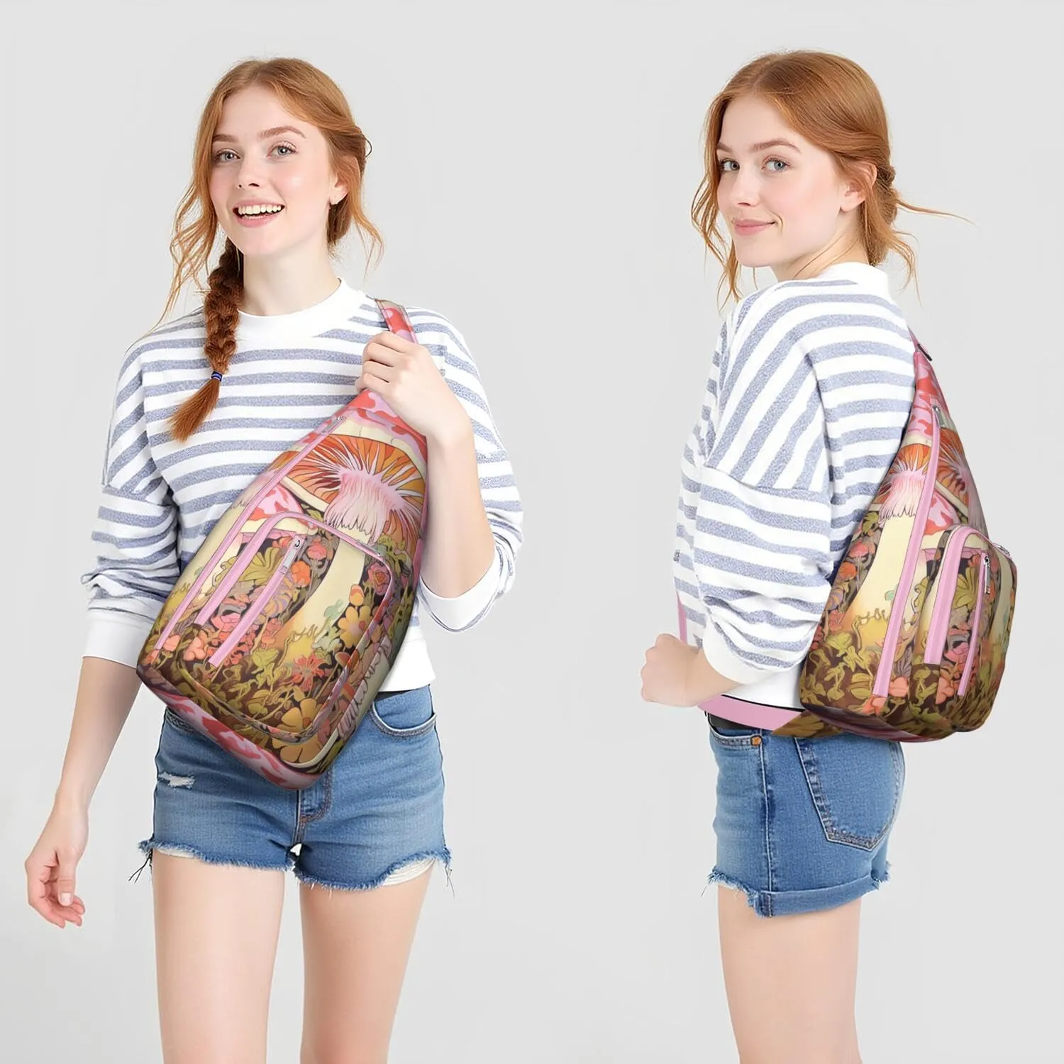 Shoulder Sling Crossbody Casual Chest Bag For Travel Sports Running,Backpack for Men & Women Lightweight Sports BagCrossbody Concealed Carry,Mushroom Shoulder Bag Waterproof Chest Bag