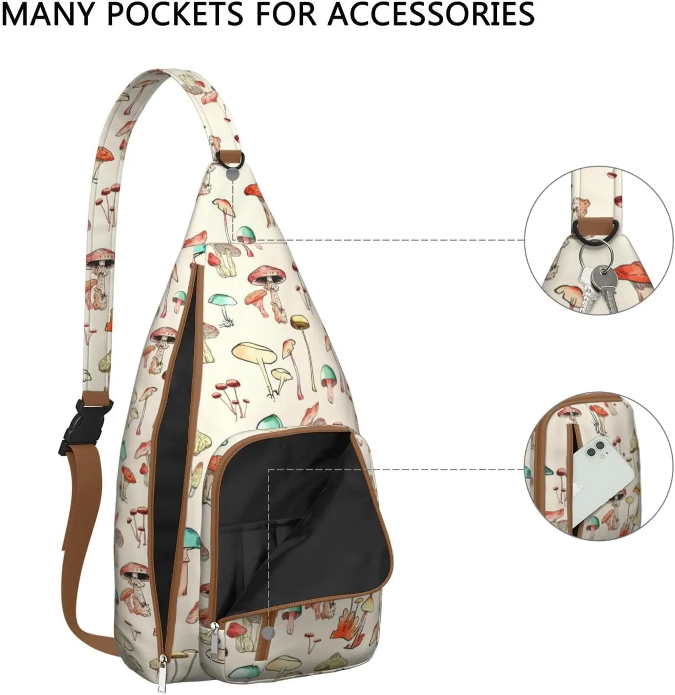 Shoulder Sling Crossbody Casual Chest Bag For Travel Sports Running,Backpack for Men & Women Lightweight Sports BagCrossbody Concealed Carry,Mushroom Shoulder Bag Waterproof Chest Bag
