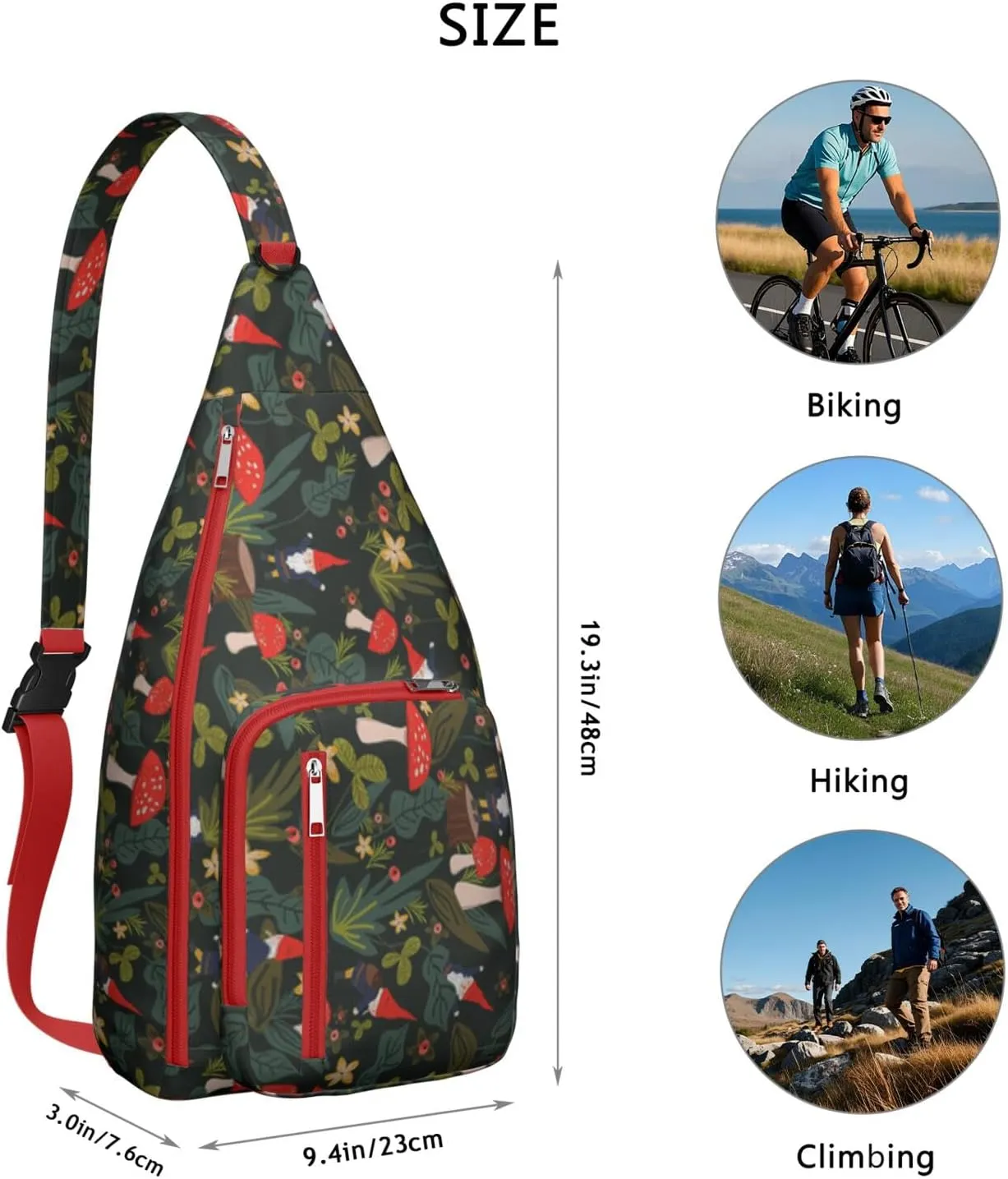 Shoulder Sling Crossbody Casual Chest Bag For Travel Sports Running,Backpack for Men & Women Lightweight Sports BagCrossbody Concealed Carry,Mushroom Shoulder Bag Waterproof Chest Bag