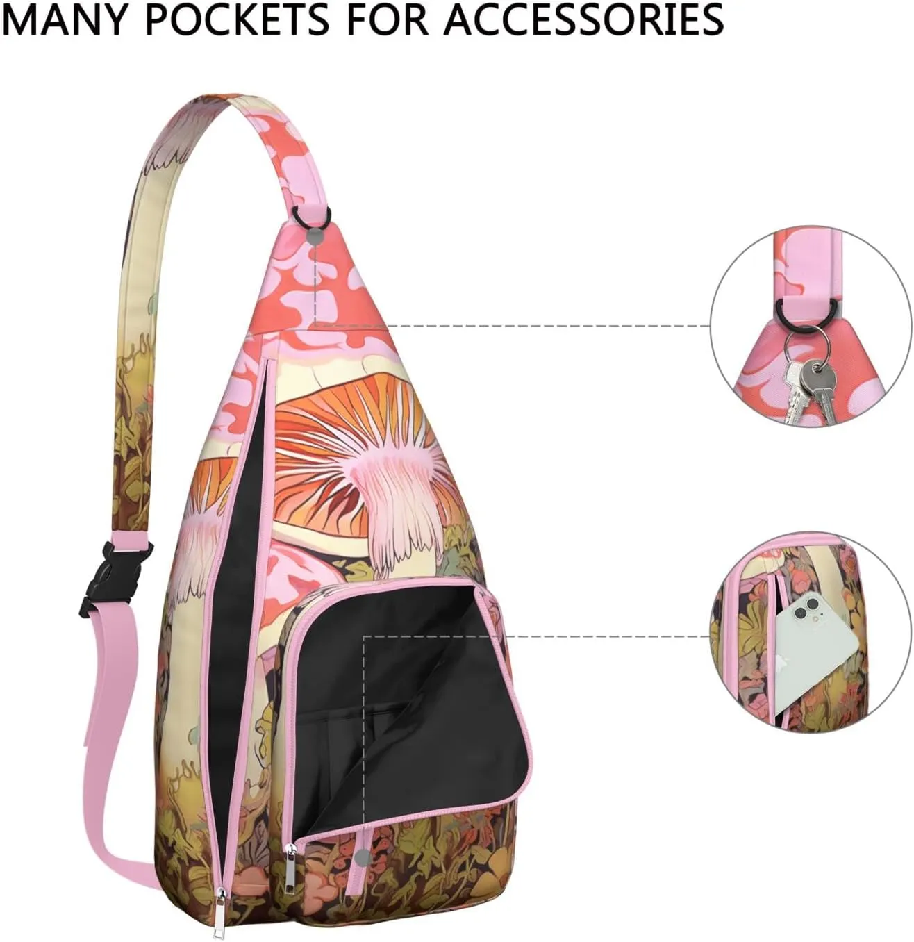 Shoulder Sling Crossbody Casual Chest Bag For Travel Sports Running,Backpack for Men & Women Lightweight Sports BagCrossbody Concealed Carry,Mushroom Shoulder Bag Waterproof Chest Bag