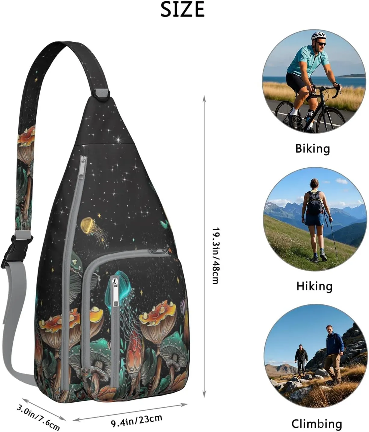 Shoulder Sling Crossbody Casual Chest Bag For Travel Sports Running,Backpack for Men & Women Lightweight Sports BagCrossbody Concealed Carry,Mushroom Shoulder Bag Waterproof Chest Bag