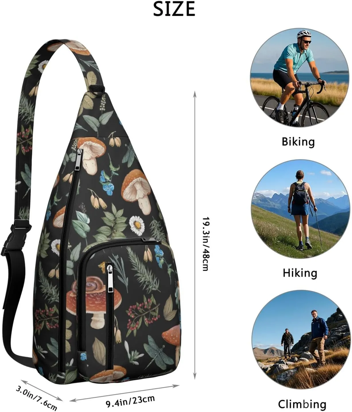 Shoulder Sling Crossbody Casual Chest Bag For Travel Sports Running,Backpack for Men & Women Lightweight Sports BagCrossbody Concealed Carry,Mushroom Shoulder Bag Waterproof Chest Bag