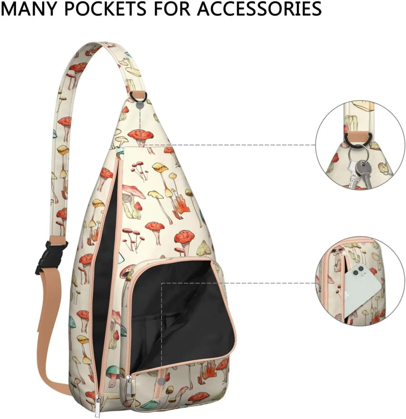 Shoulder Sling Crossbody Casual Chest Bag For Travel Sports Running,Backpack for Men & Women Lightweight Sports BagCrossbody Concealed Carry,Mushroom Shoulder Bag Waterproof Chest Bag