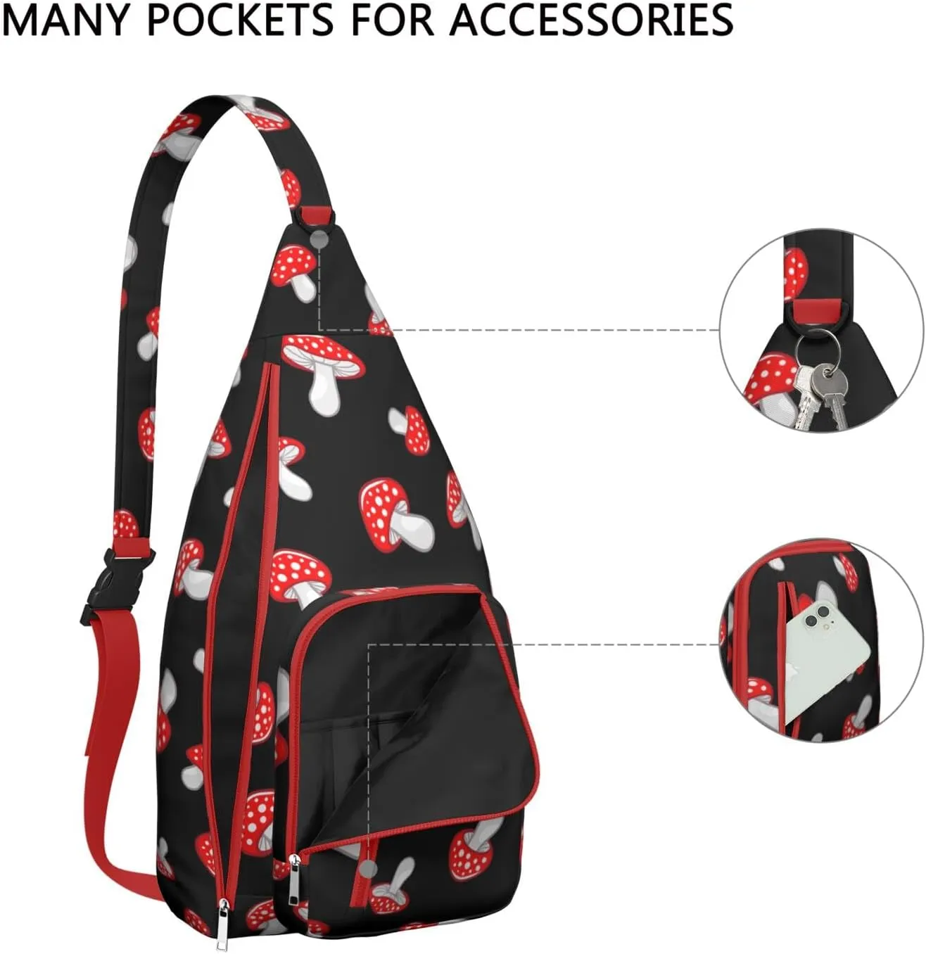 Shoulder Sling Crossbody Casual Chest Bag For Travel Sports Running,Backpack for Men & Women Lightweight Sports BagCrossbody Concealed Carry,Mushroom Shoulder Bag Waterproof Chest Bag