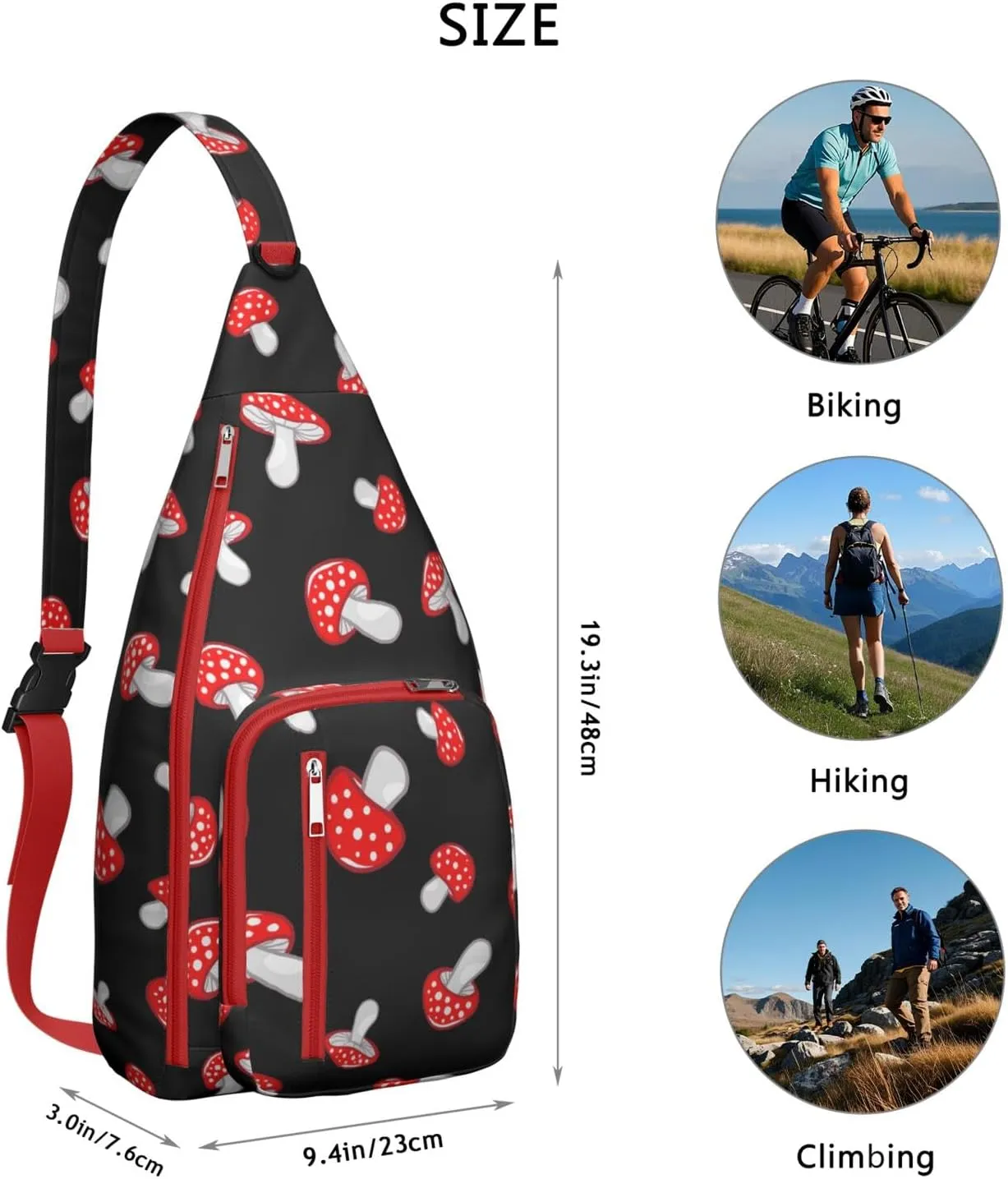 Shoulder Sling Crossbody Casual Chest Bag For Travel Sports Running,Backpack for Men & Women Lightweight Sports BagCrossbody Concealed Carry,Mushroom Shoulder Bag Waterproof Chest Bag