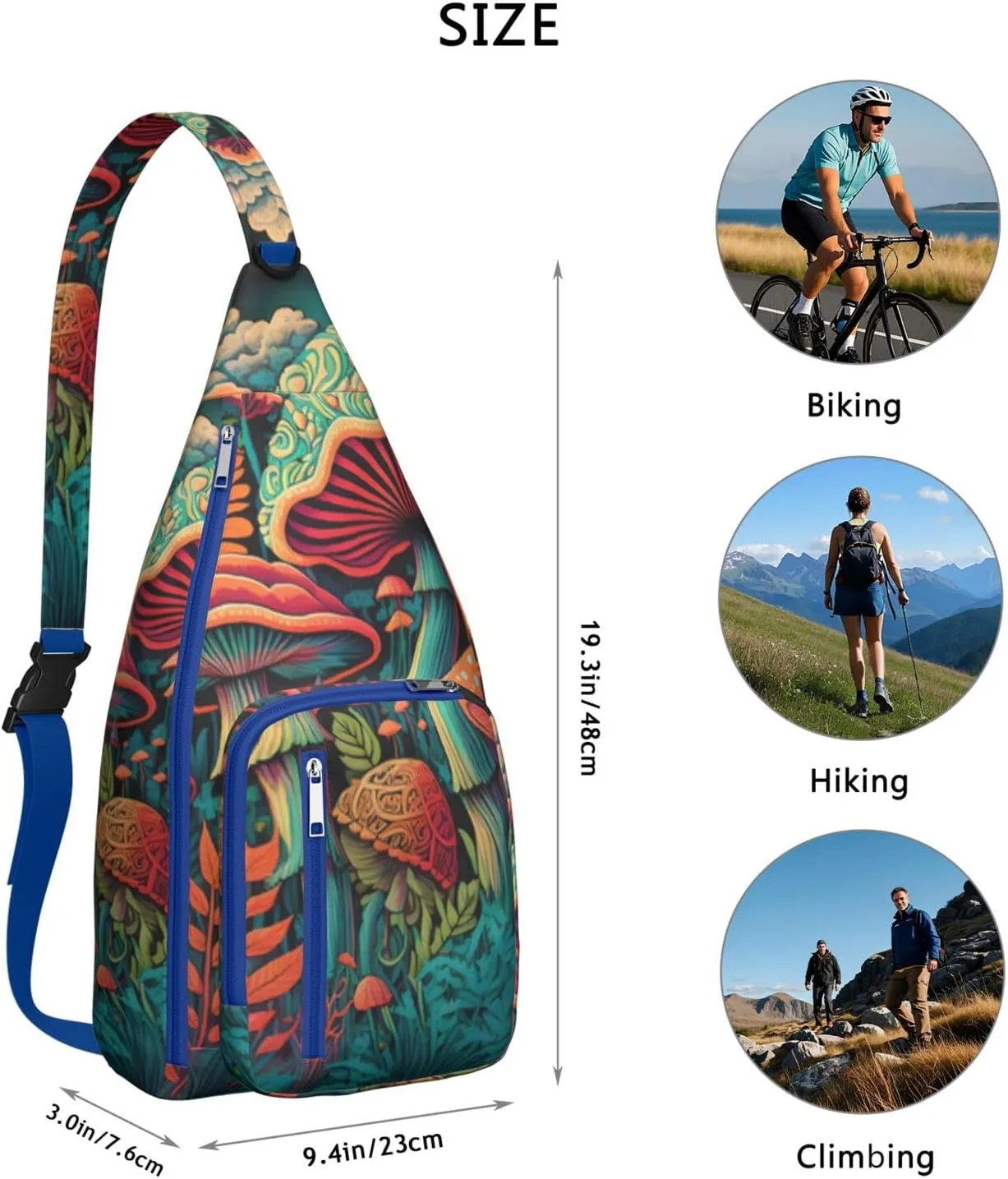Shoulder Sling Crossbody Casual Chest Bag For Travel Sports Running,Backpack for Men & Women Lightweight Sports BagCrossbody Concealed Carry,Mushroom Shoulder Bag Waterproof Chest Bag