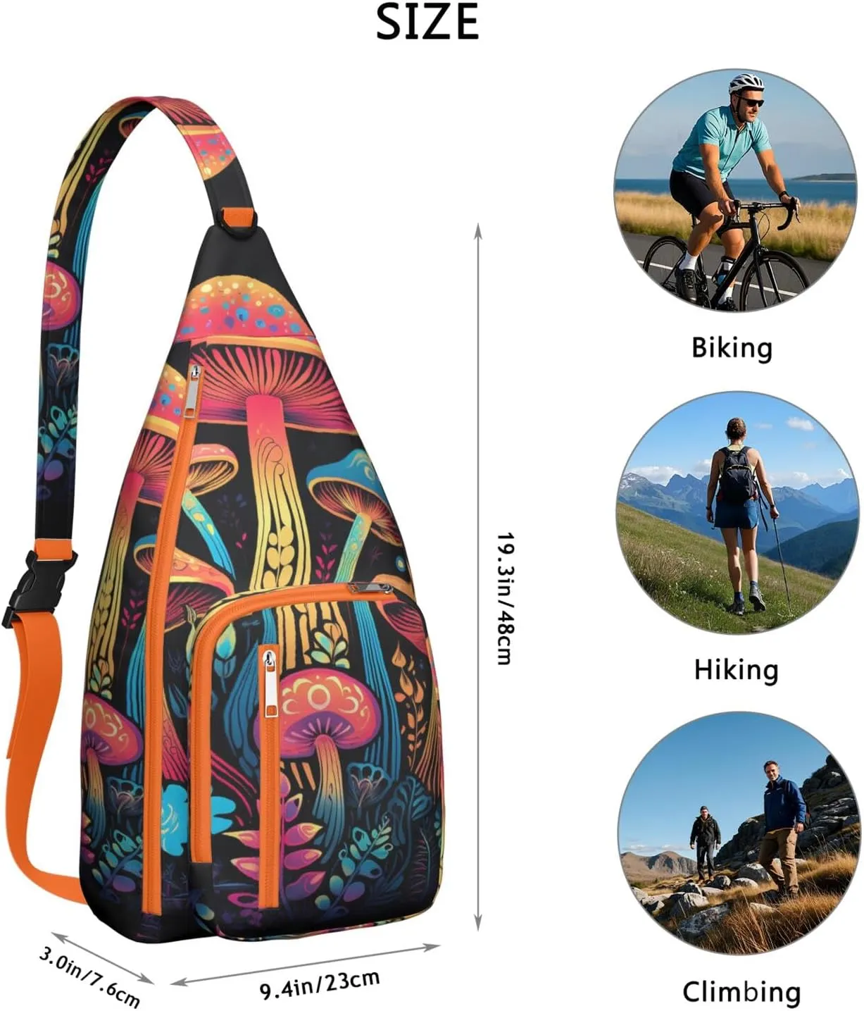Shoulder Sling Crossbody Casual Chest Bag For Travel Sports Running,Backpack for Men & Women Lightweight Sports BagCrossbody Concealed Carry,Mushroom Shoulder Bag Waterproof Chest Bag