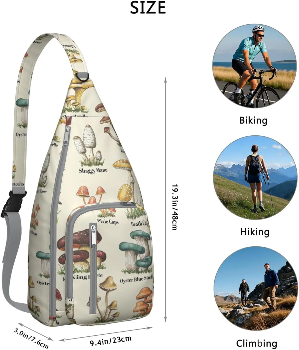 Shoulder Sling Crossbody Casual Chest Bag For Travel Sports Running,Backpack for Men & Women Lightweight Sports BagCrossbody Concealed Carry,Mushroom Shoulder Bag Waterproof Chest Bag
