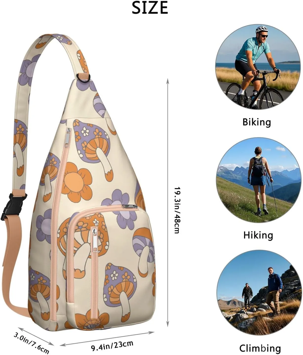 Shoulder Sling Crossbody Casual Chest Bag For Travel Sports Running,Backpack for Men & Women Lightweight Sports BagCrossbody Concealed Carry,Mushroom Shoulder Bag Waterproof Chest Bag
