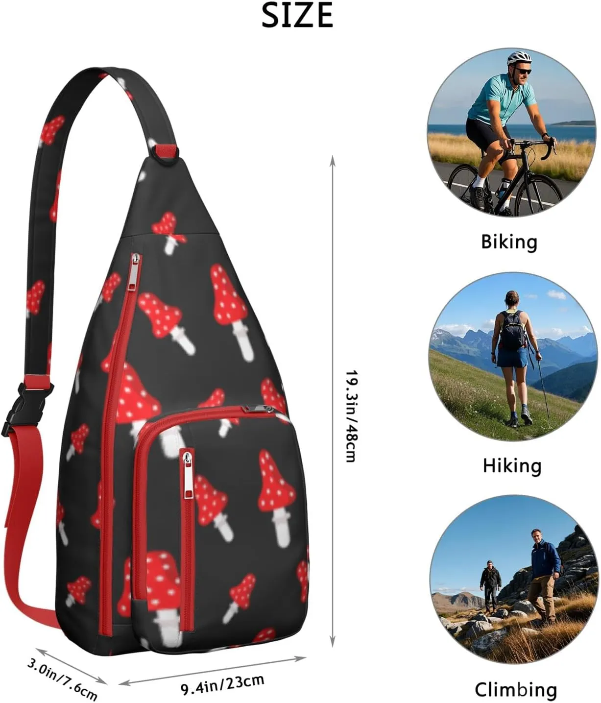 Shoulder Sling Crossbody Casual Chest Bag For Travel Sports Running,Backpack for Men & Women Lightweight Sports BagCrossbody Concealed Carry,Mushroom Shoulder Bag Waterproof Chest Bag