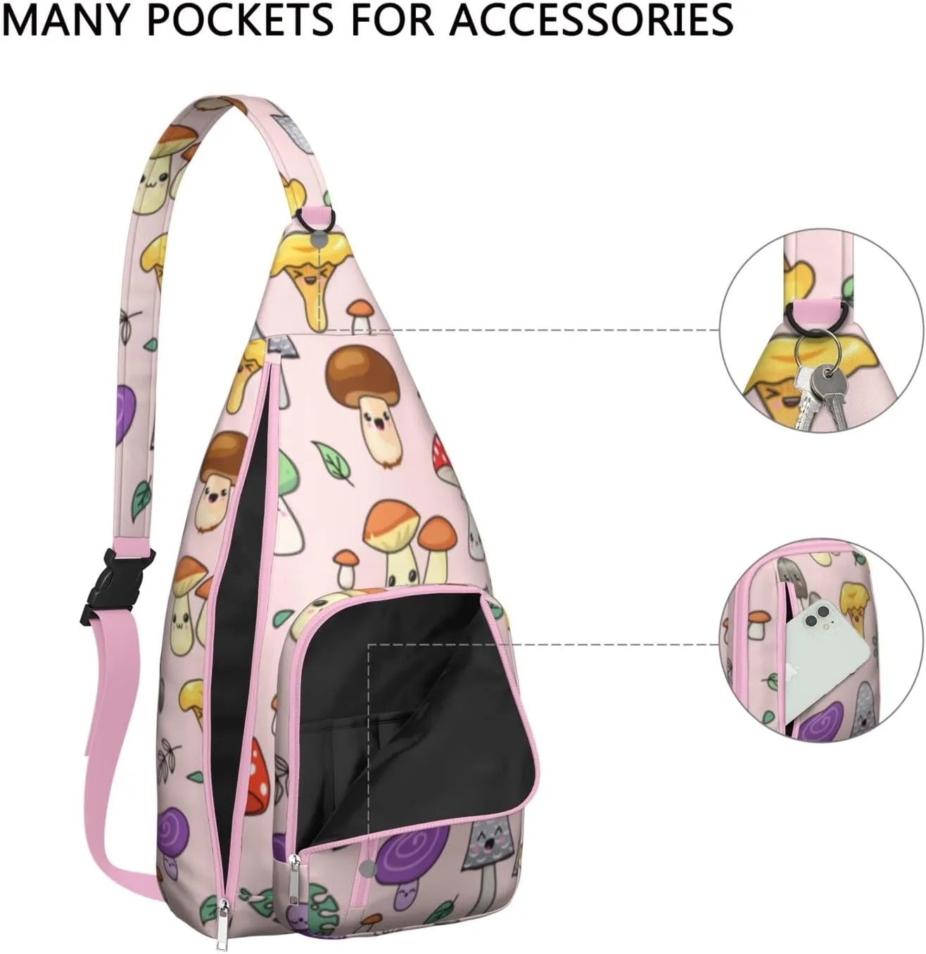 Shoulder Sling Crossbody Casual Chest Bag For Travel Sports Running,Backpack for Men & Women Lightweight Sports BagCrossbody Concealed Carry,Mushroom Shoulder Bag Waterproof Chest Bag