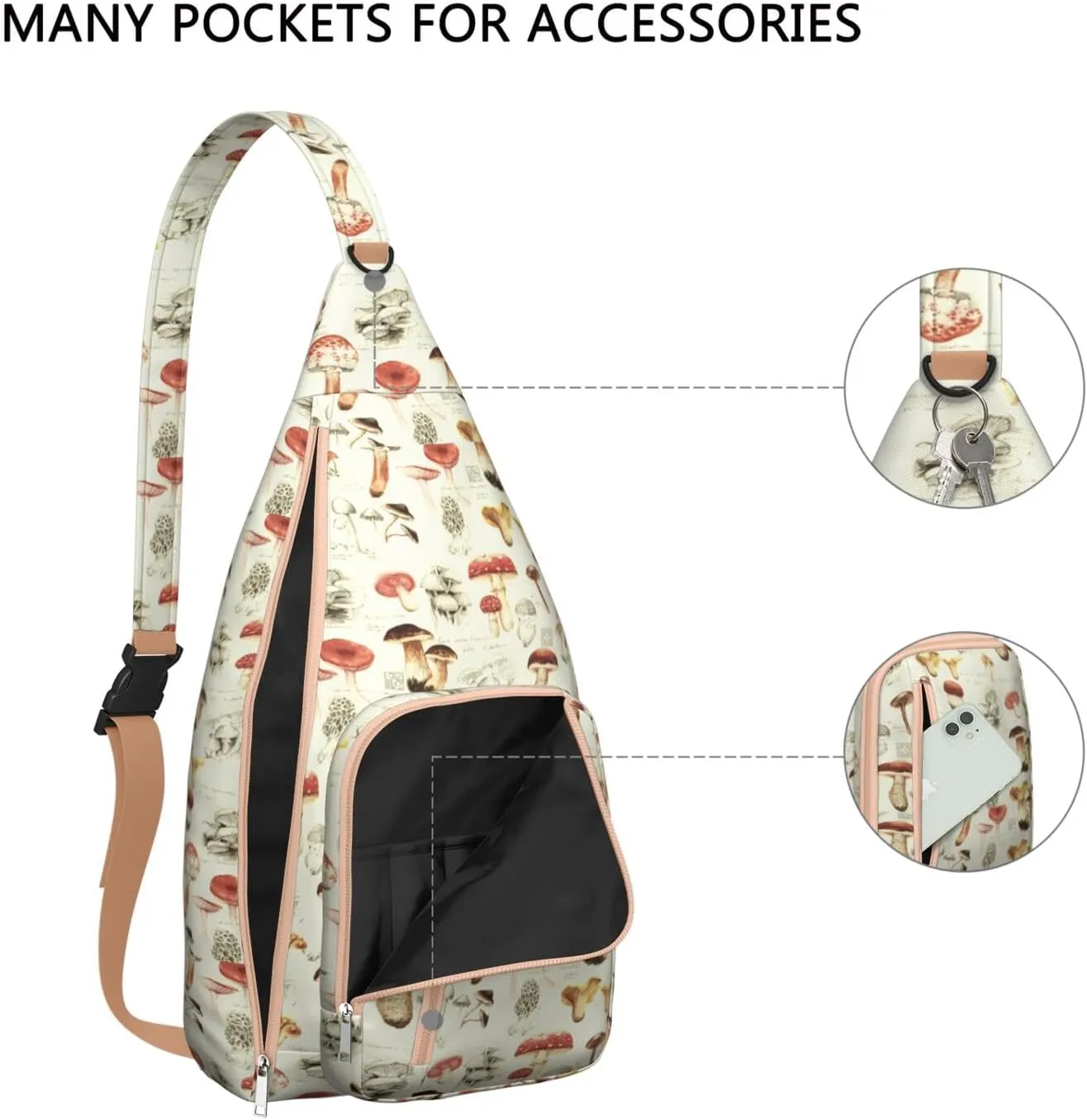 Shoulder Sling Crossbody Casual Chest Bag For Travel Sports Running,Backpack for Men & Women Lightweight Sports BagCrossbody Concealed Carry,Mushroom Shoulder Bag Waterproof Chest Bag