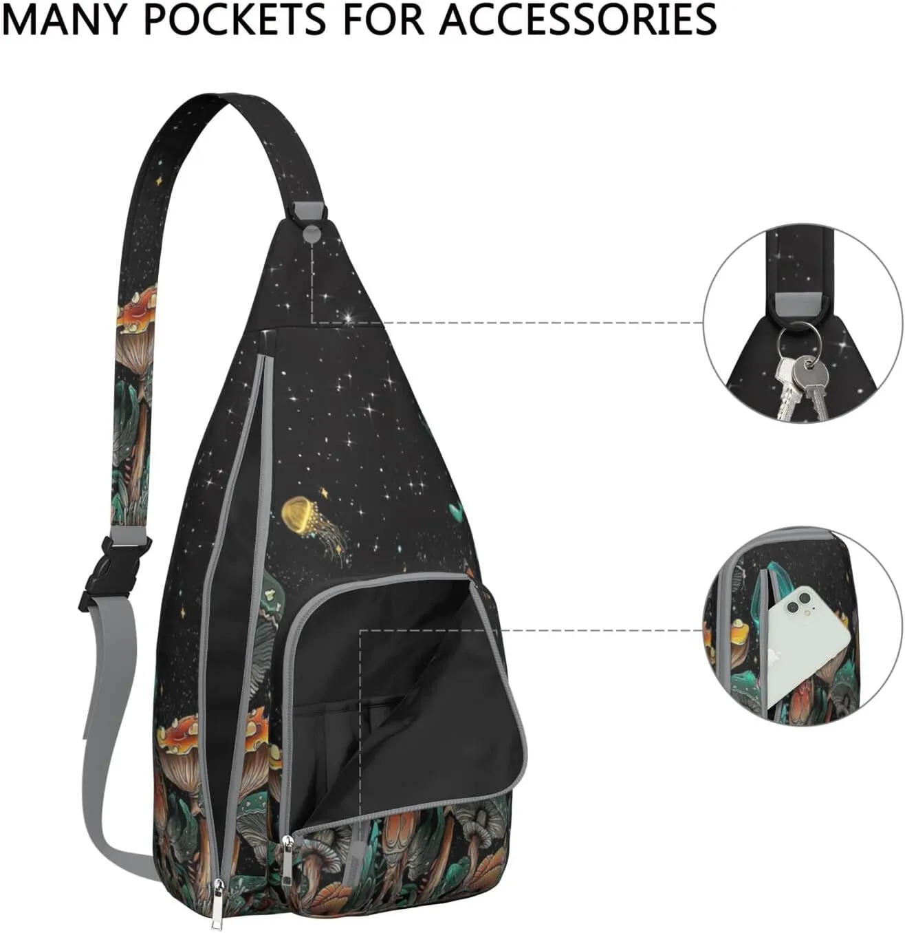 Shoulder Sling Crossbody Casual Chest Bag For Travel Sports Running,Backpack for Men & Women Lightweight Sports BagCrossbody Concealed Carry,Mushroom Shoulder Bag Waterproof Chest Bag