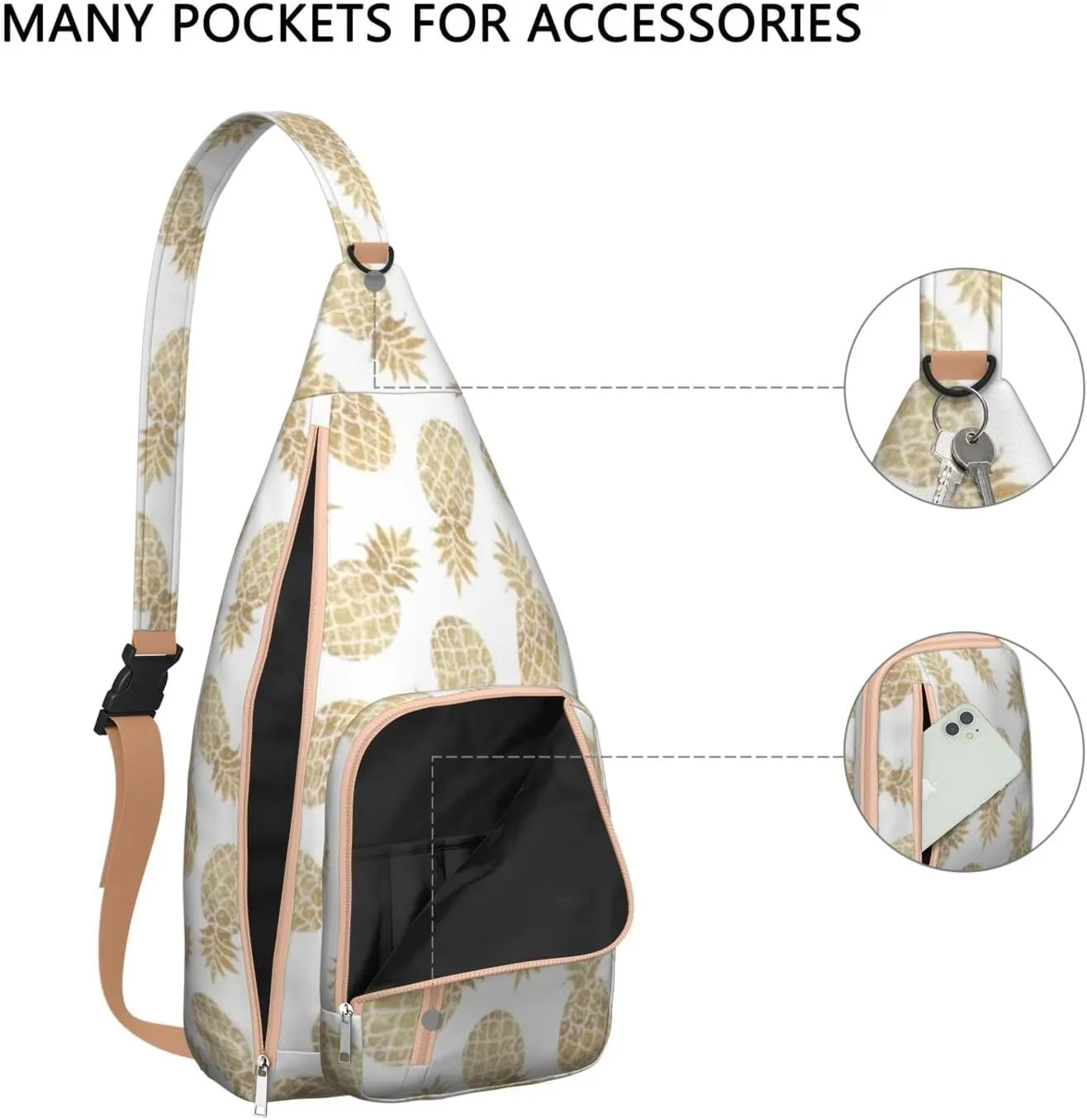 Shoulder Sling Crossbody Casual Chest Bag For Travel Sports Running,Backpack for Men & Women Lightweight Sports BagCrossbody Concealed Carry,Pineapple Shoulder Bag Waterproof Chest Bag