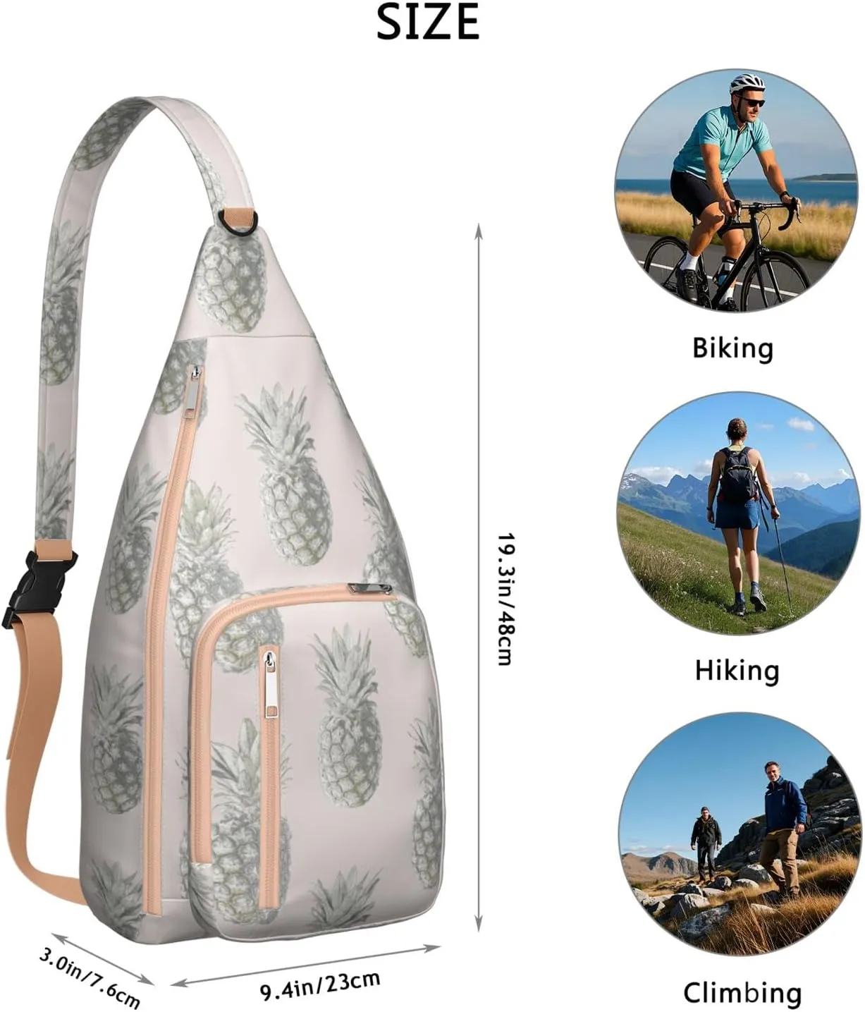 Shoulder Sling Crossbody Casual Chest Bag For Travel Sports Running,Backpack for Men & Women Lightweight Sports BagCrossbody Concealed Carry,Pineapple Shoulder Bag Waterproof Chest Bag