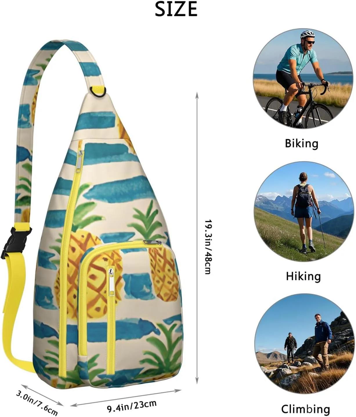 Shoulder Sling Crossbody Casual Chest Bag For Travel Sports Running,Backpack for Men & Women Lightweight Sports BagCrossbody Concealed Carry,Pineapple Shoulder Bag Waterproof Chest Bag