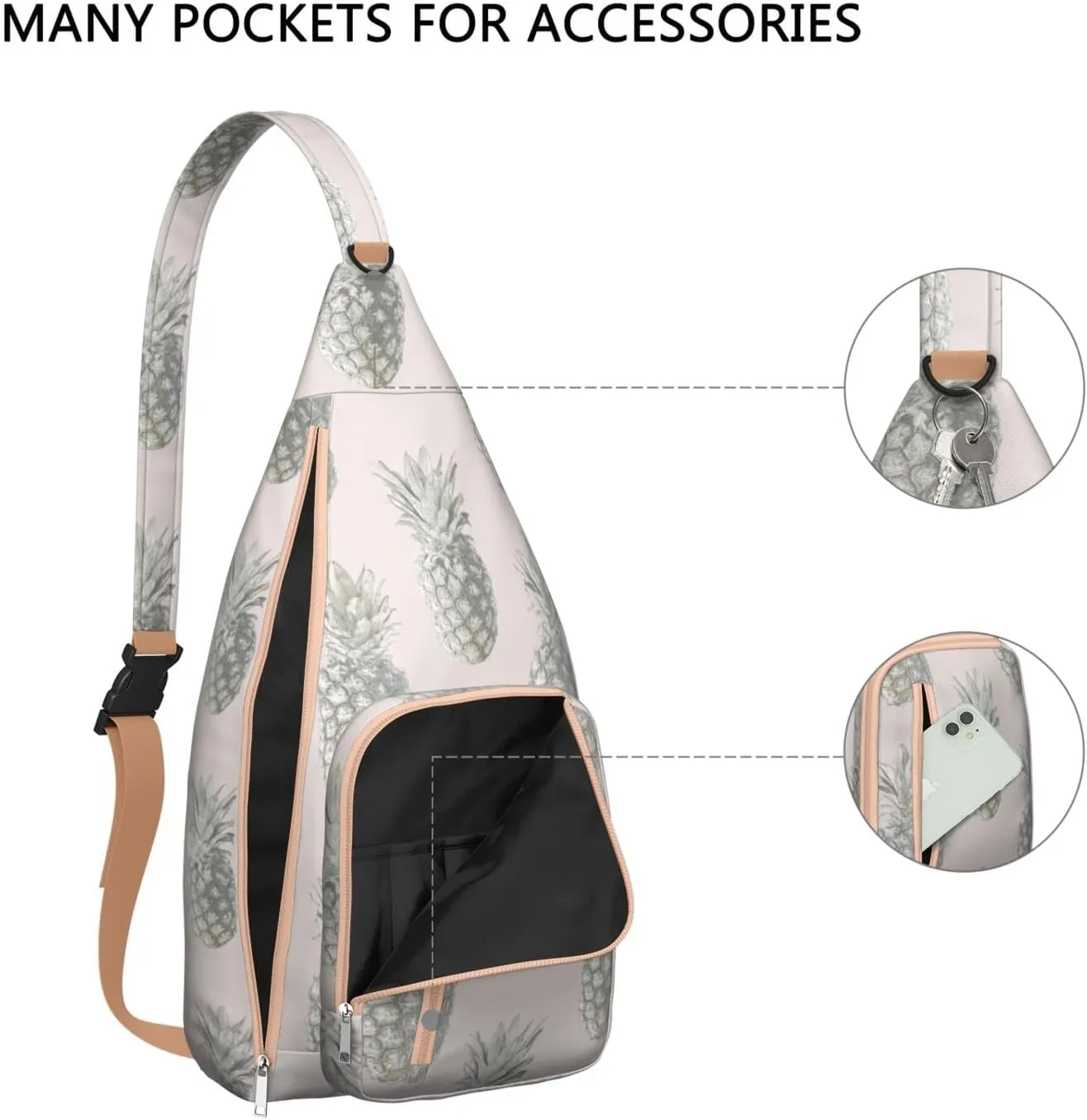 Shoulder Sling Crossbody Casual Chest Bag For Travel Sports Running,Backpack for Men & Women Lightweight Sports BagCrossbody Concealed Carry,Pineapple Shoulder Bag Waterproof Chest Bag