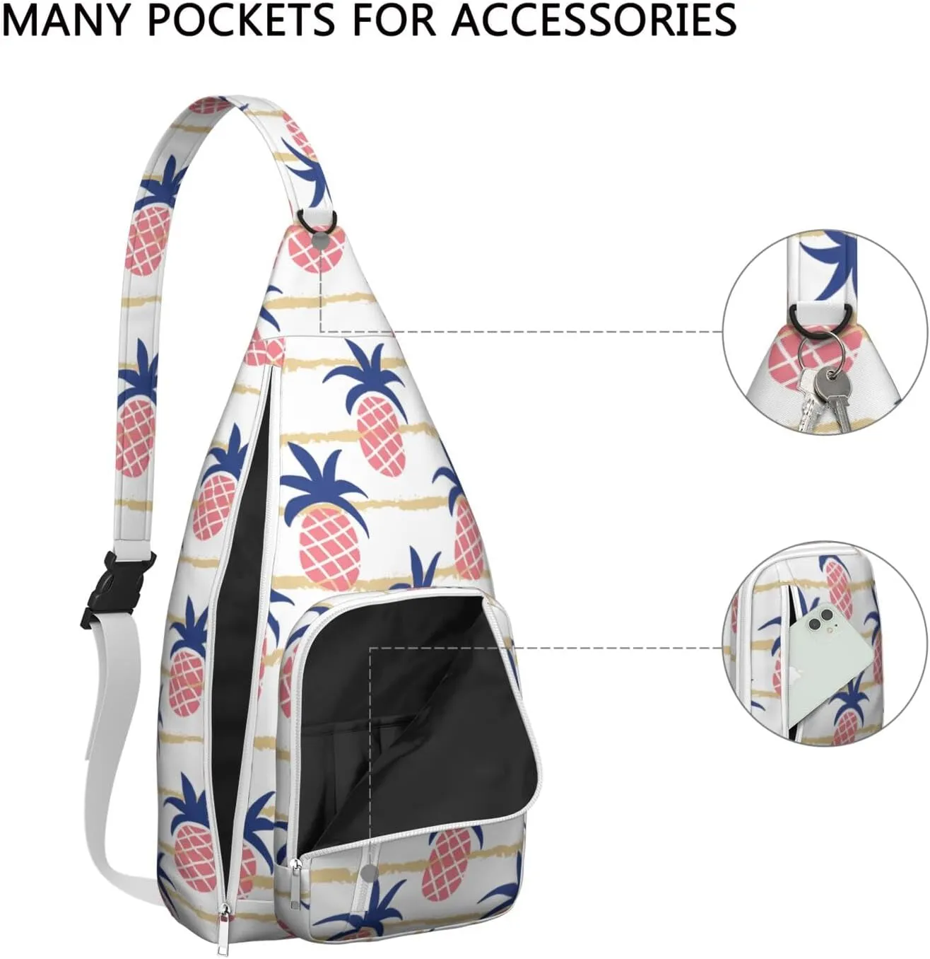 Shoulder Sling Crossbody Casual Chest Bag For Travel Sports Running,Backpack for Men & Women Lightweight Sports BagCrossbody Concealed Carry,Pineapple Shoulder Bag Waterproof Chest Bag
