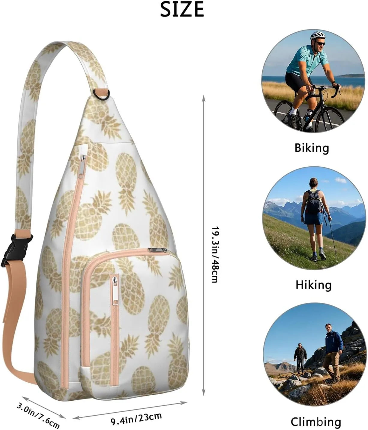 Shoulder Sling Crossbody Casual Chest Bag For Travel Sports Running,Backpack for Men & Women Lightweight Sports BagCrossbody Concealed Carry,Pineapple Shoulder Bag Waterproof Chest Bag
