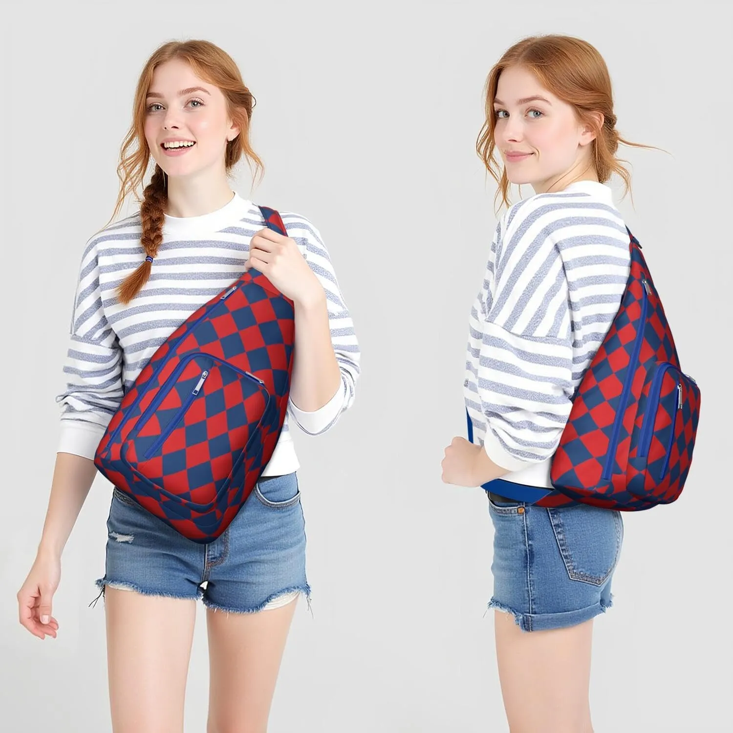 Shoulder Sling Crossbody Casual Chest Bag For Travel Sports Running,Backpack for Men & Women Lightweight Sports BagCrossbody Concealed Carry,Plaid Shoulder Bag Waterproof Chest Bag