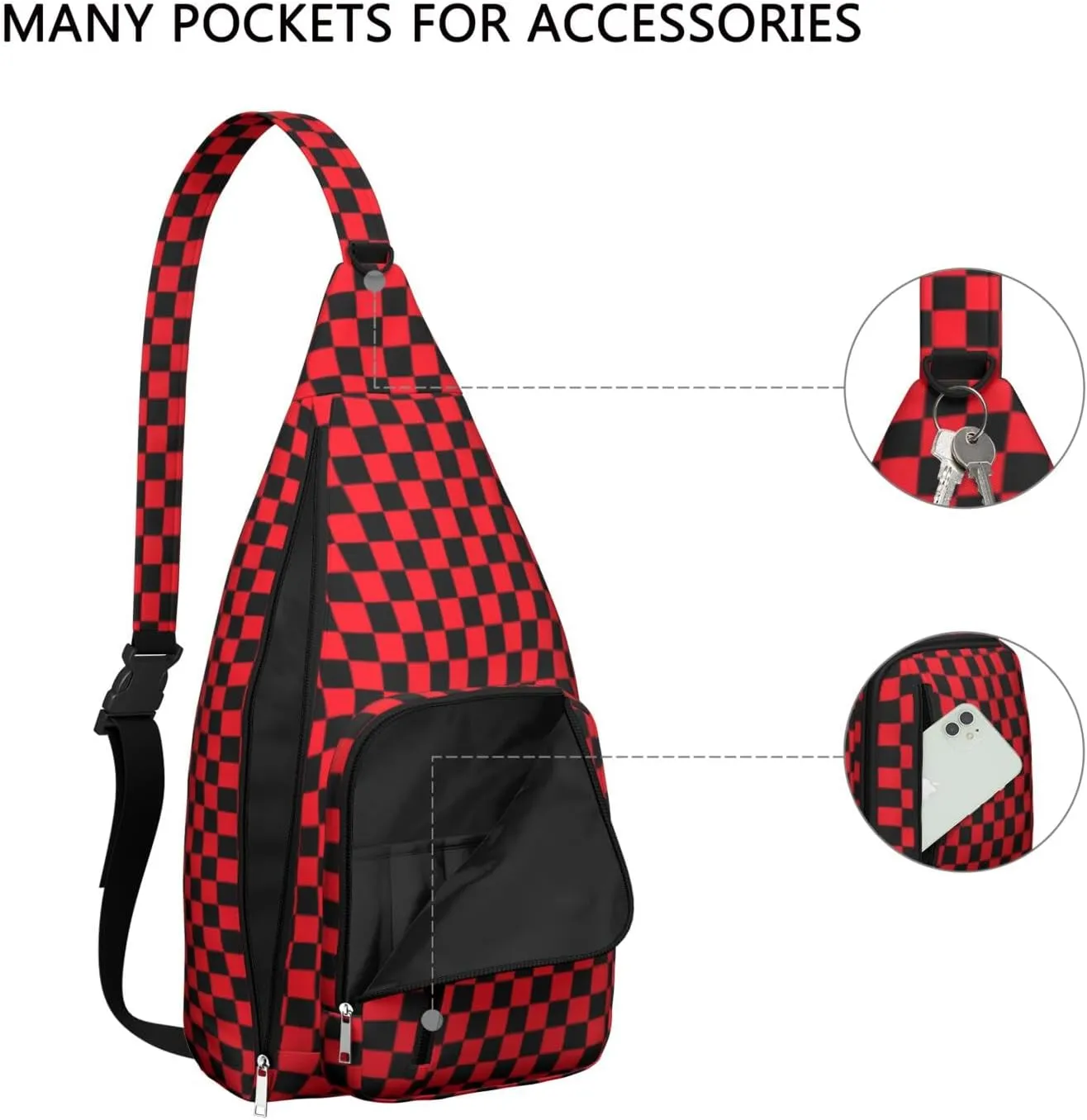 Shoulder Sling Crossbody Casual Chest Bag For Travel Sports Running,Backpack for Men & Women Lightweight Sports BagCrossbody Concealed Carry,Plaid Shoulder Bag Waterproof Chest Bag