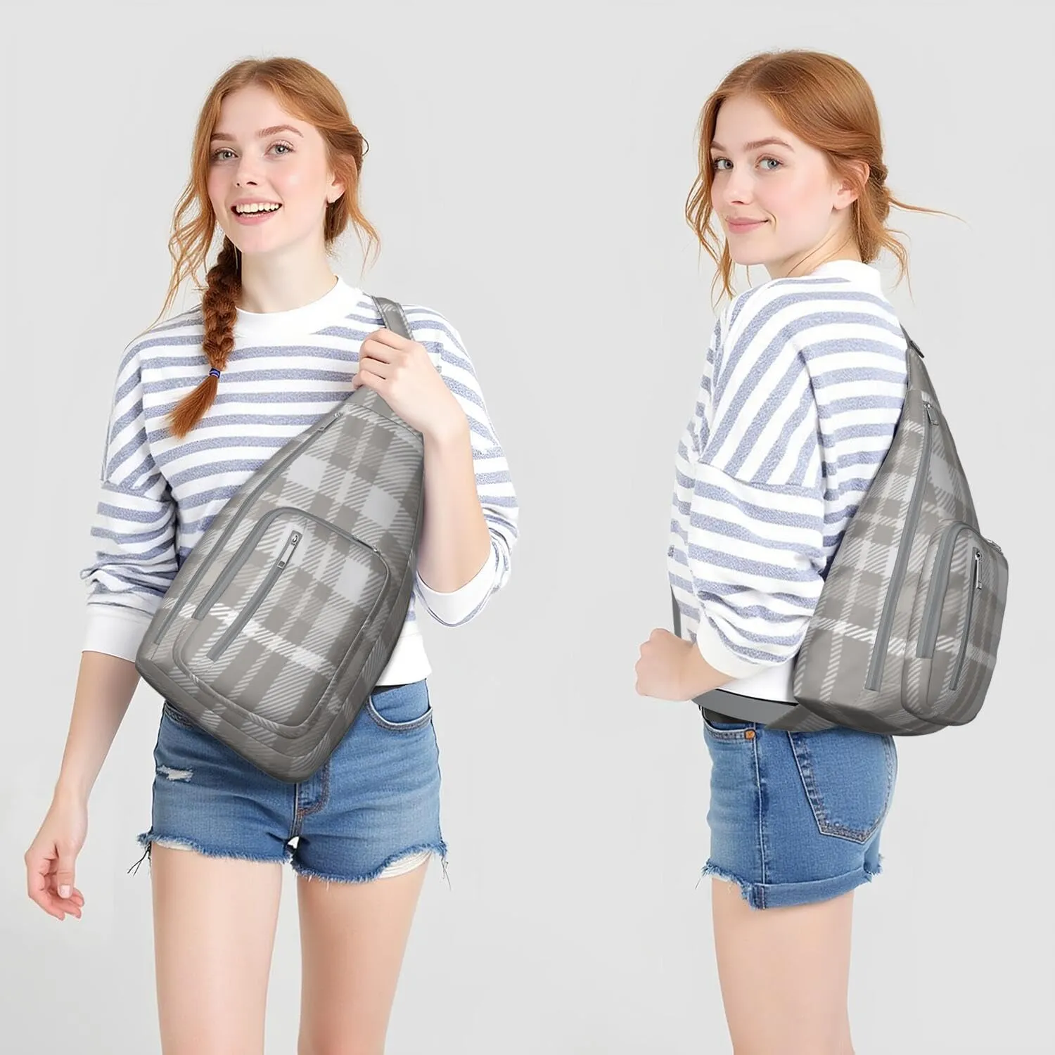 Shoulder Sling Crossbody Casual Chest Bag For Travel Sports Running,Backpack for Men & Women Lightweight Sports BagCrossbody Concealed Carry,Plaid Shoulder Bag Waterproof Chest Bag