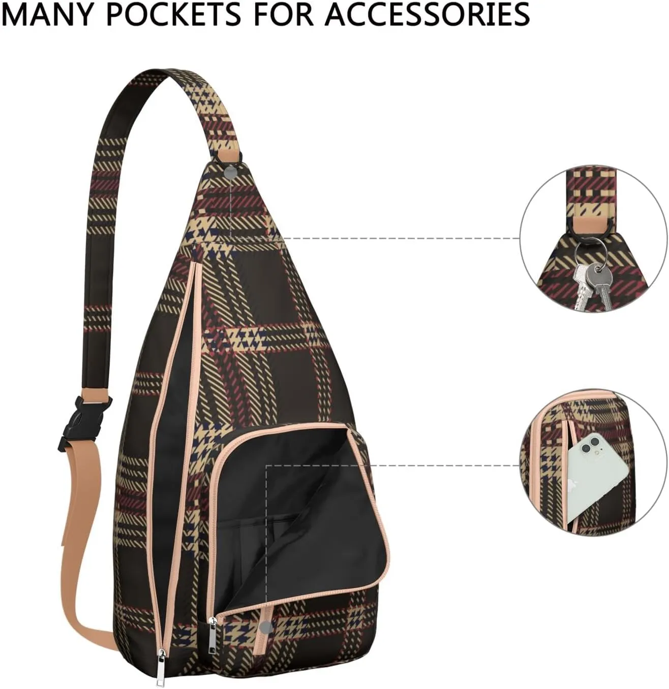 Shoulder Sling Crossbody Casual Chest Bag For Travel Sports Running,Backpack for Men & Women Lightweight Sports BagCrossbody Concealed Carry,Plaid Shoulder Bag Waterproof Chest Bag