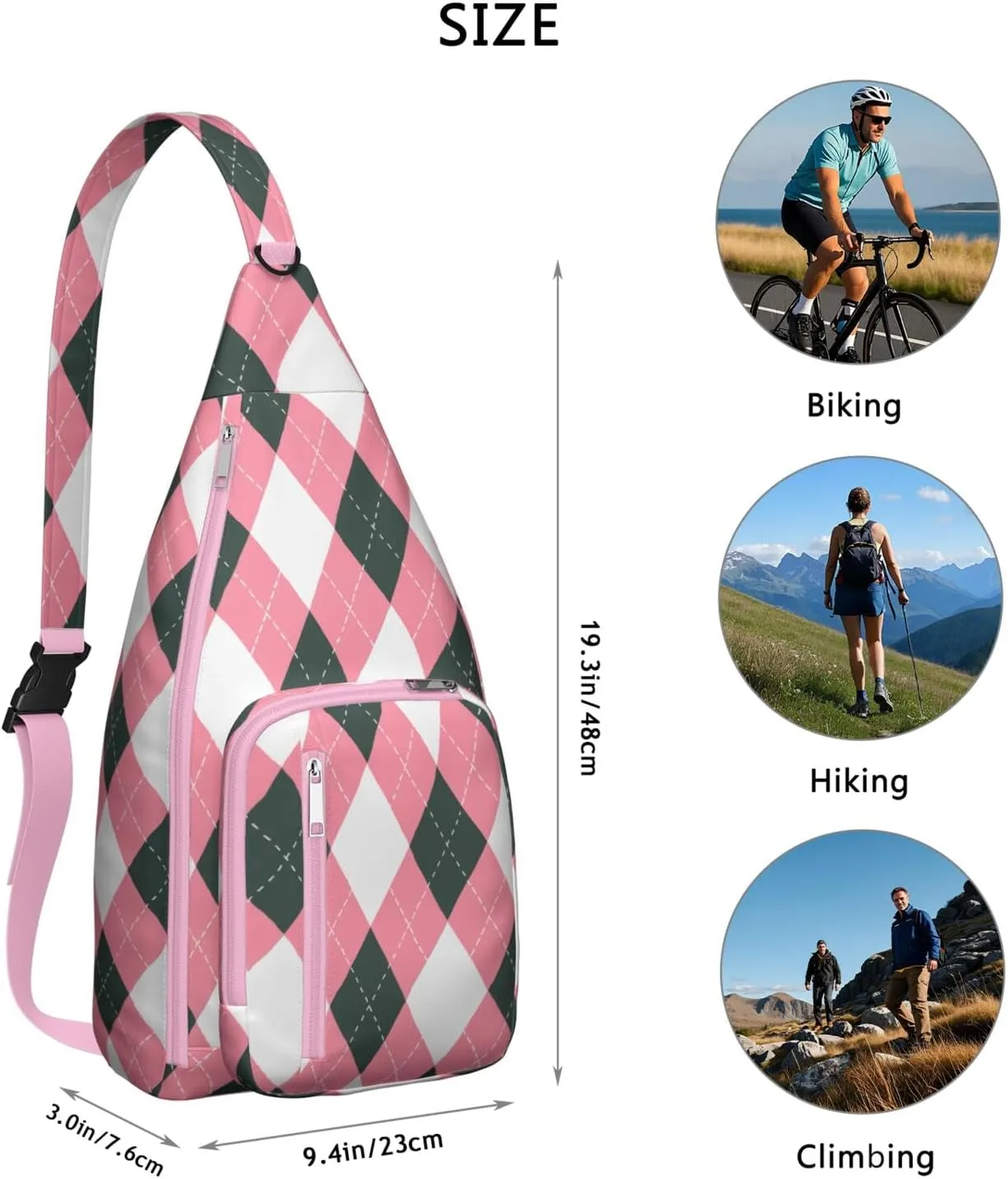 Shoulder Sling Crossbody Casual Chest Bag For Travel Sports Running,Backpack for Men & Women Lightweight Sports BagCrossbody Concealed Carry,Plaid Shoulder Bag Waterproof Chest Bag