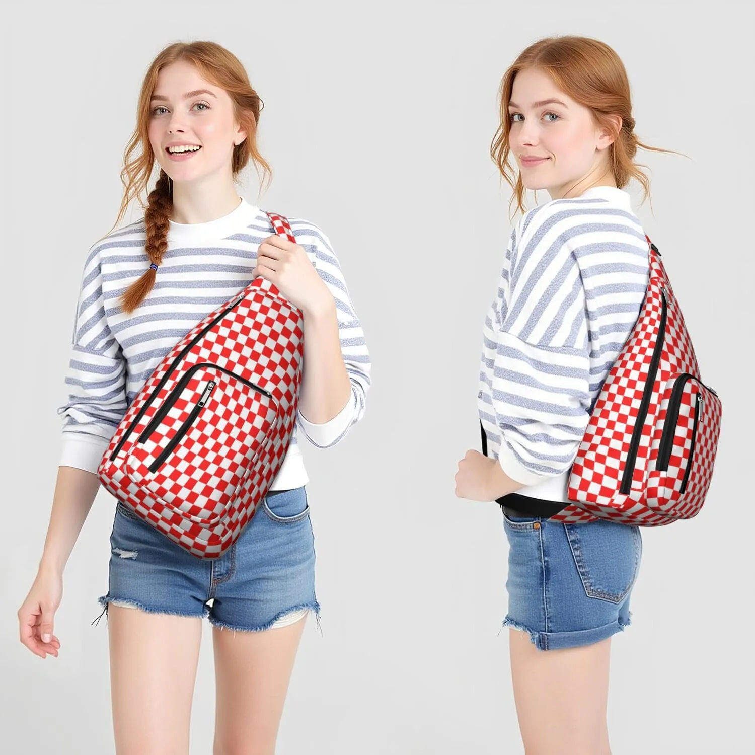 Shoulder Sling Crossbody Casual Chest Bag For Travel Sports Running,Backpack for Men & Women Lightweight Sports BagCrossbody Concealed Carry,Plaid Shoulder Bag Waterproof Chest Bag