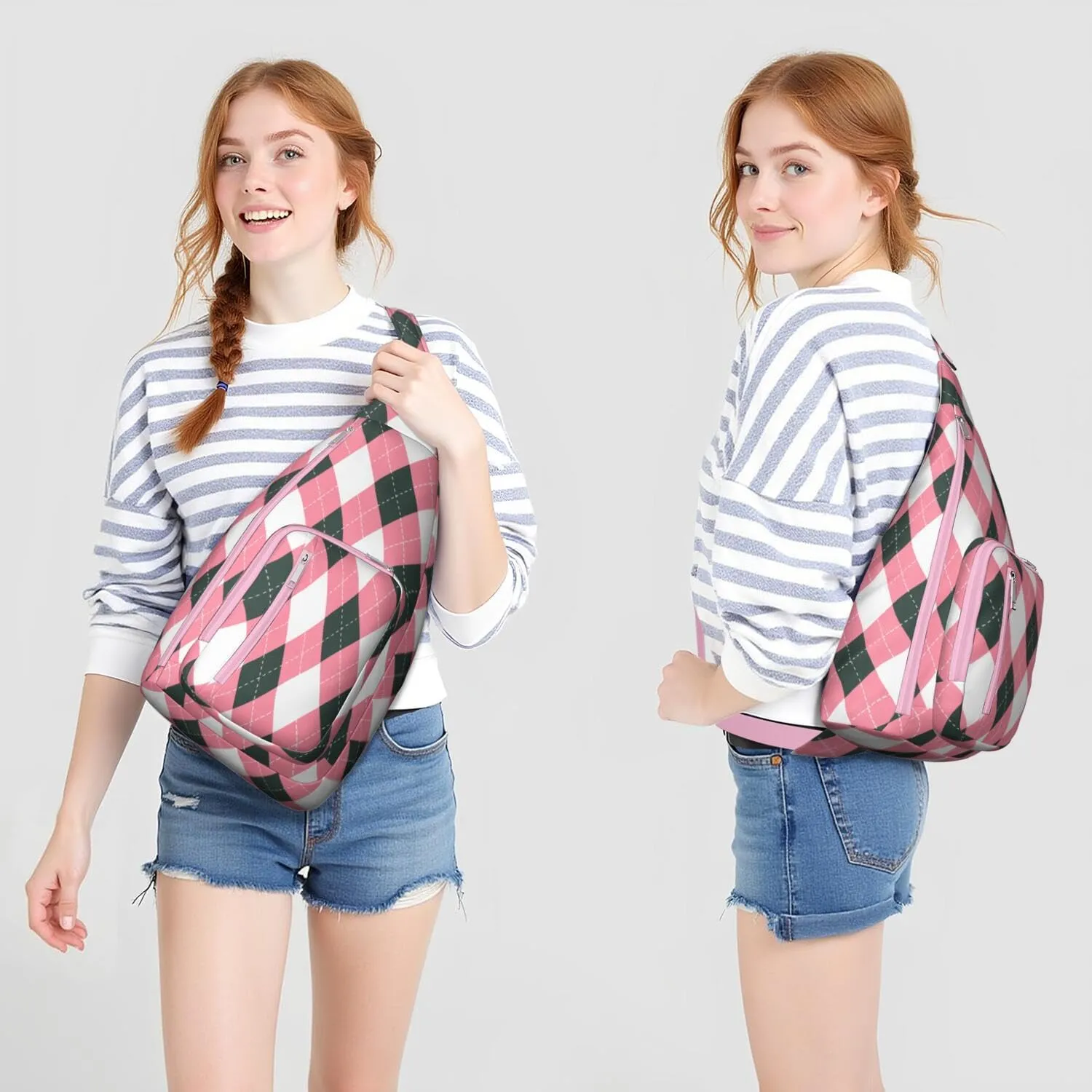 Shoulder Sling Crossbody Casual Chest Bag For Travel Sports Running,Backpack for Men & Women Lightweight Sports BagCrossbody Concealed Carry,Plaid Shoulder Bag Waterproof Chest Bag
